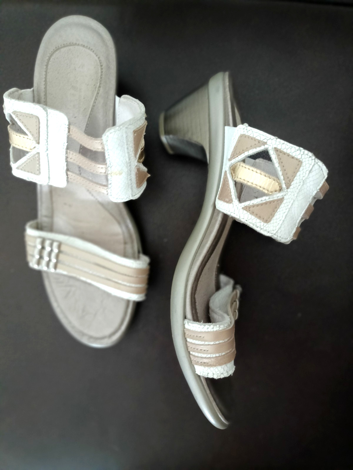 Naot Afrodita Heeled Leather Sandals Size EUR 38, US 7.5 White Gold