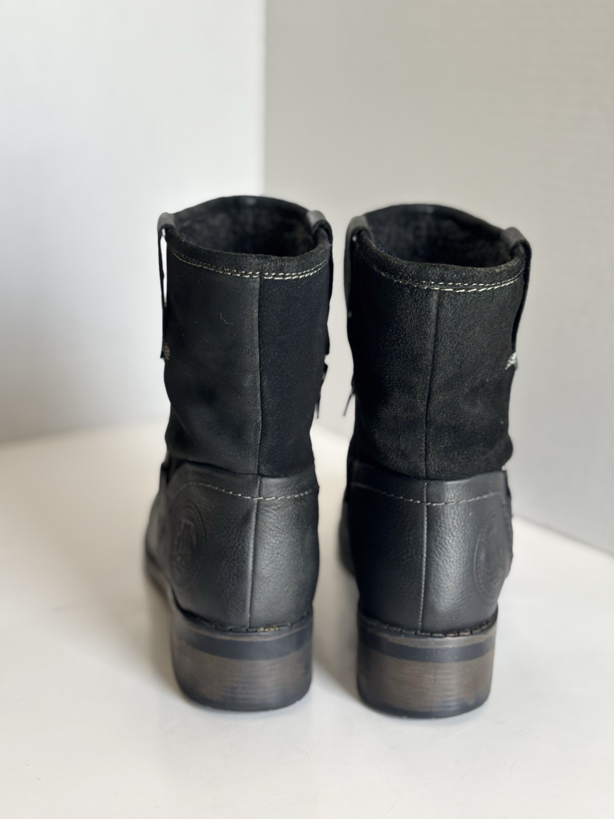 WRANGLER Women’s 7.5 Black Leather Strap Buckle Lined Moto Biker Ankle Boots