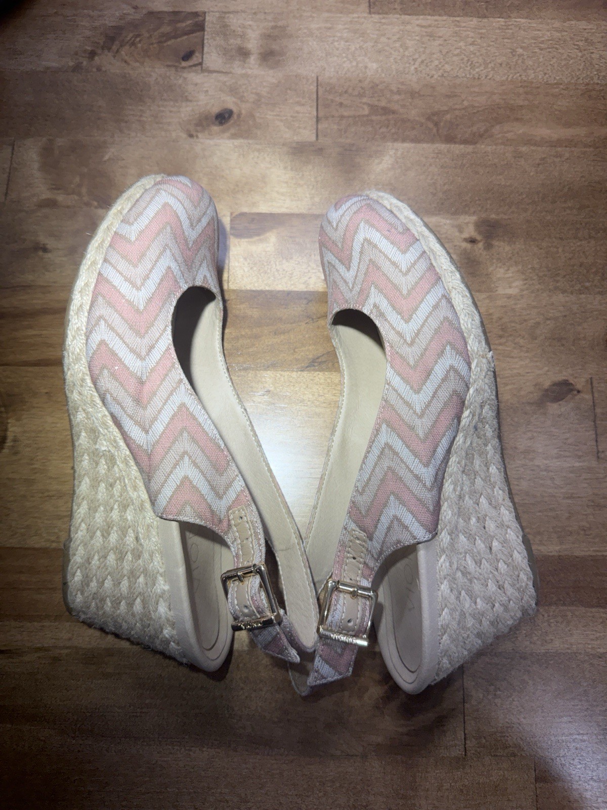 Women’s Vionic Coralina Wedge Slingback Sandals – Dusty Pink/tan Chevron Size 5