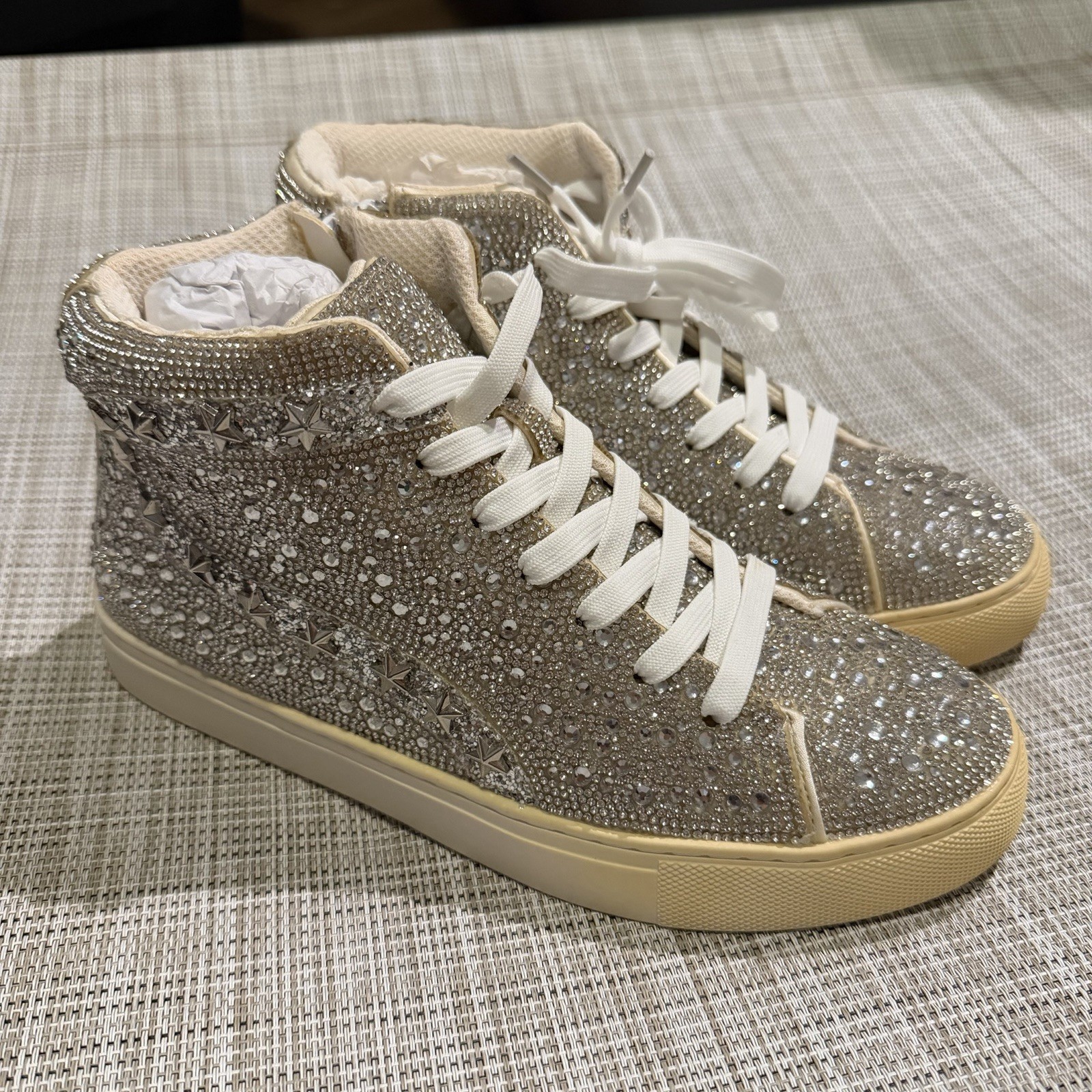Hey Girl Corky Bedazzle Clear Rhinestone Sneaker US 8 Lace Up Flashy Bling Shoes
