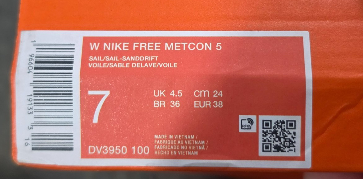 Nike Free Metcon 5 Women’s 7 Men’s 5.5 Sail Sanddrift Training Shoes DV3950-100