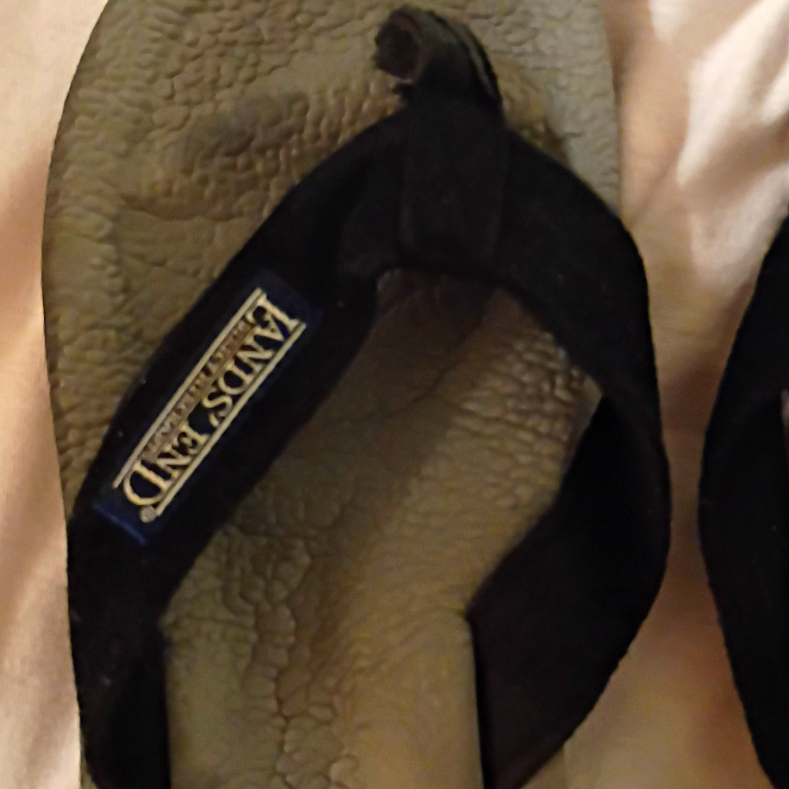 Lands’ End Women’s Flip Flop Sandals Black/Gray Nylon Logo Slip-On Size 8.5
