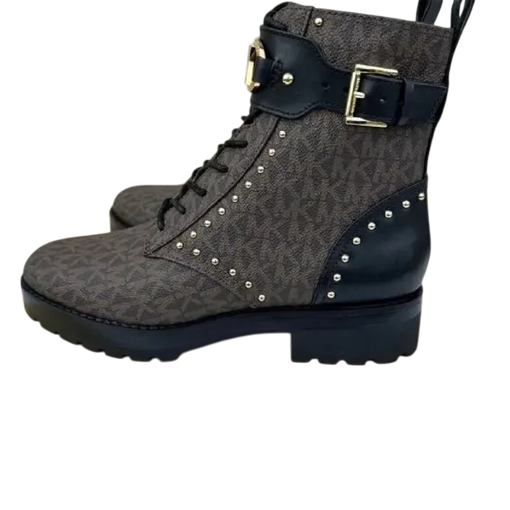 Michael Kors Kincaid Logo Studded Combat Boot Brown/Black 6/6.5/7/7.5/8/8.5/9