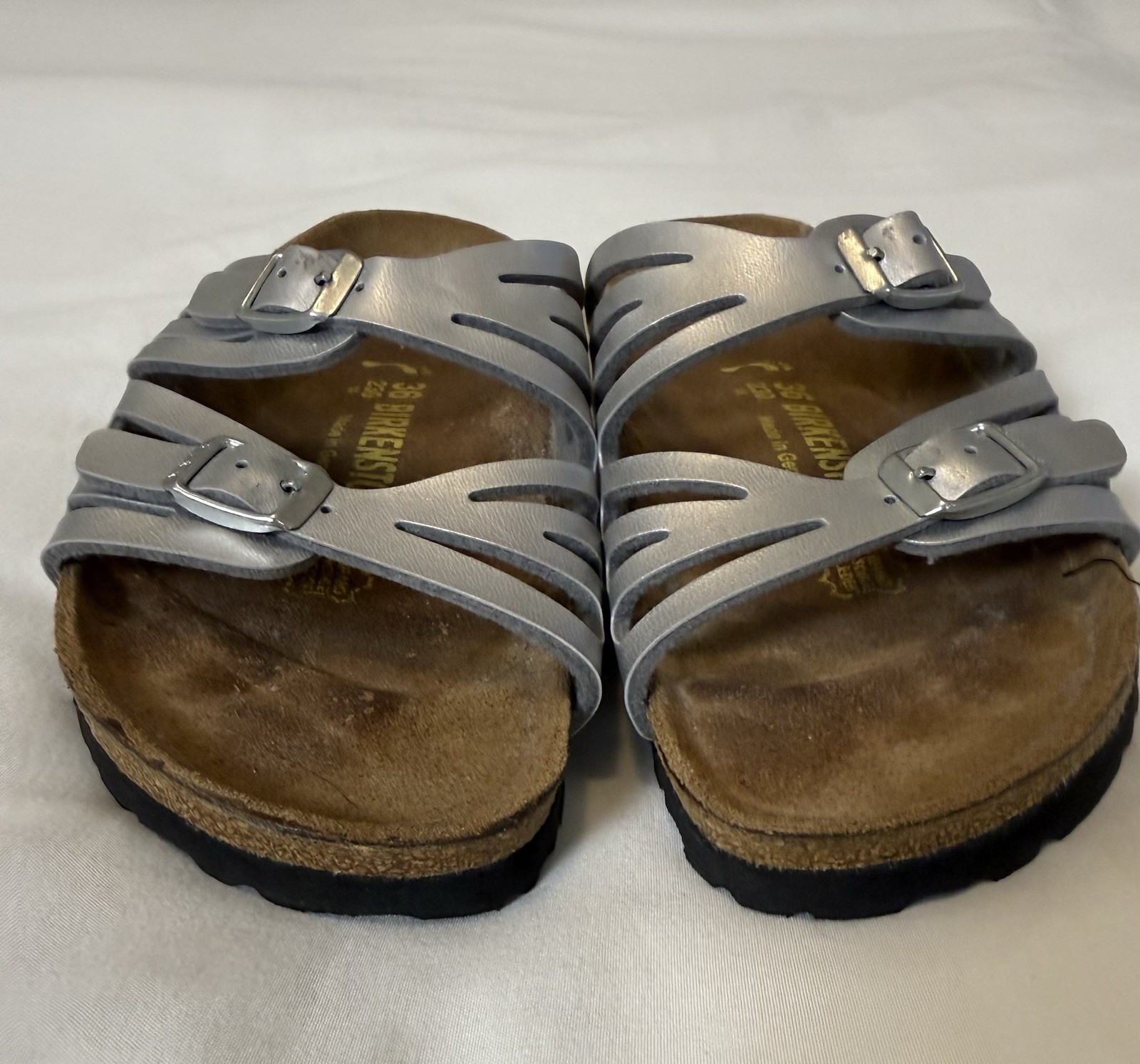 Birkenstock Metallic Silver Two-Strap Slide Sandal Women EU 36 US 5 *Run Large*