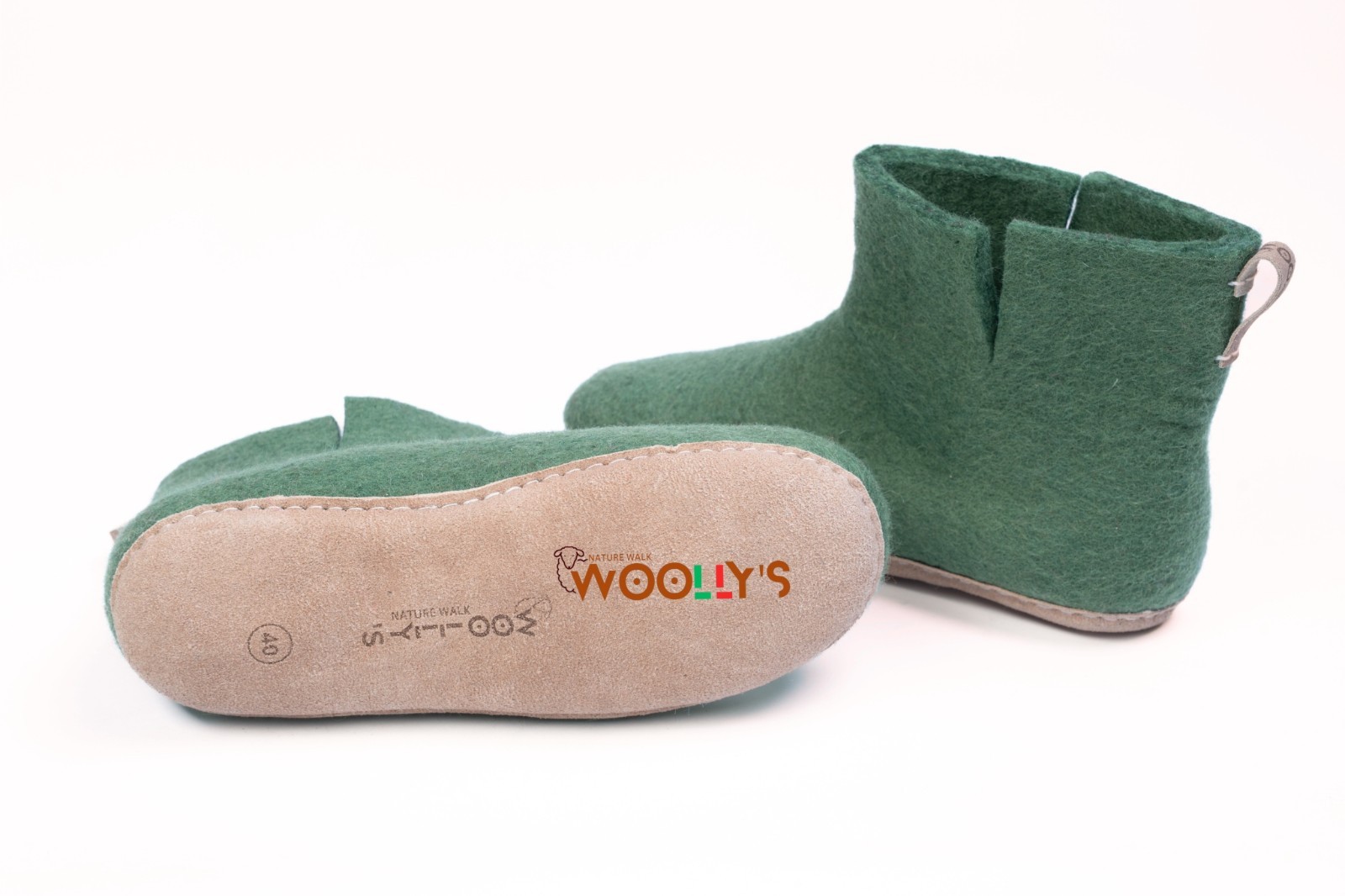 Woollyes Green Felted Boots –Handmade with Leather Sole, Perfect for Indoor Wear