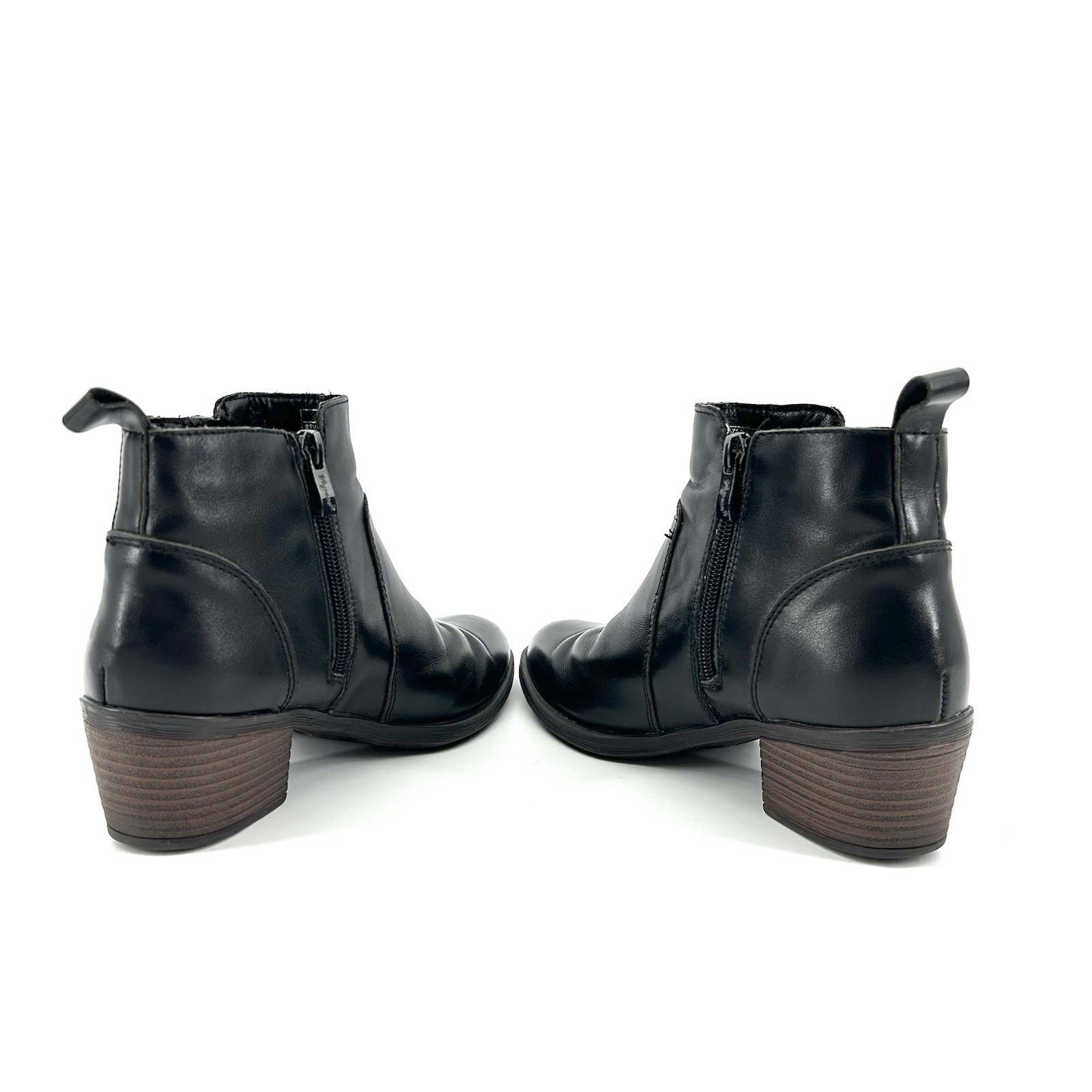 Vepose New York Black Ankle Boots Womens 7 Side Zip Stacked Heel Minimalist
