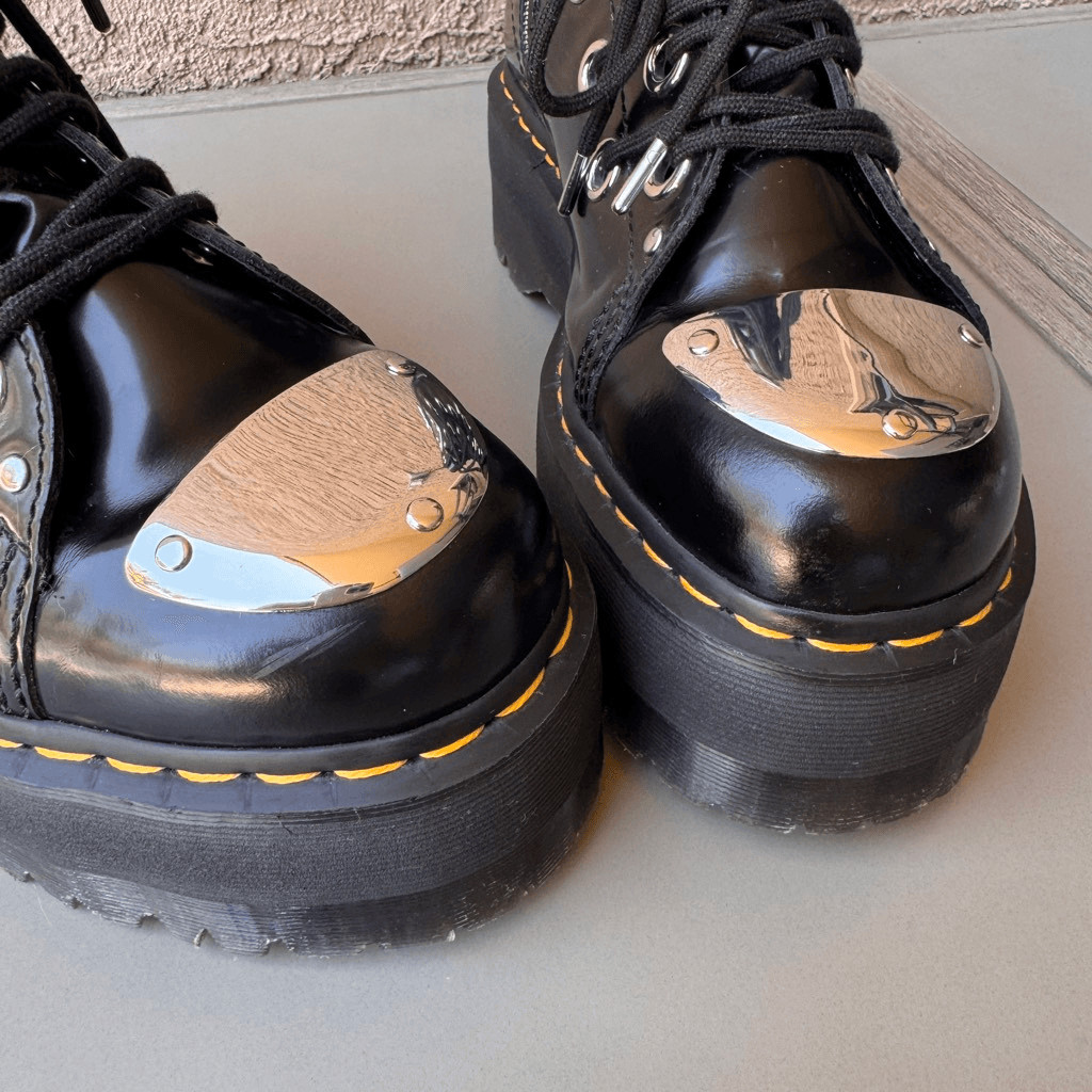 Dr. Martens Jadon Max Rebel Platform Boots Womens 10 Metal Plate Black Leather