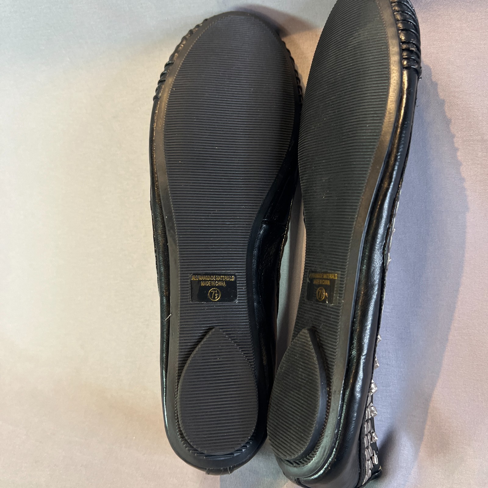 Soda Ballet Womens 7.5 Core Black Silver Round Toe Comfort Casual Slip On Flats