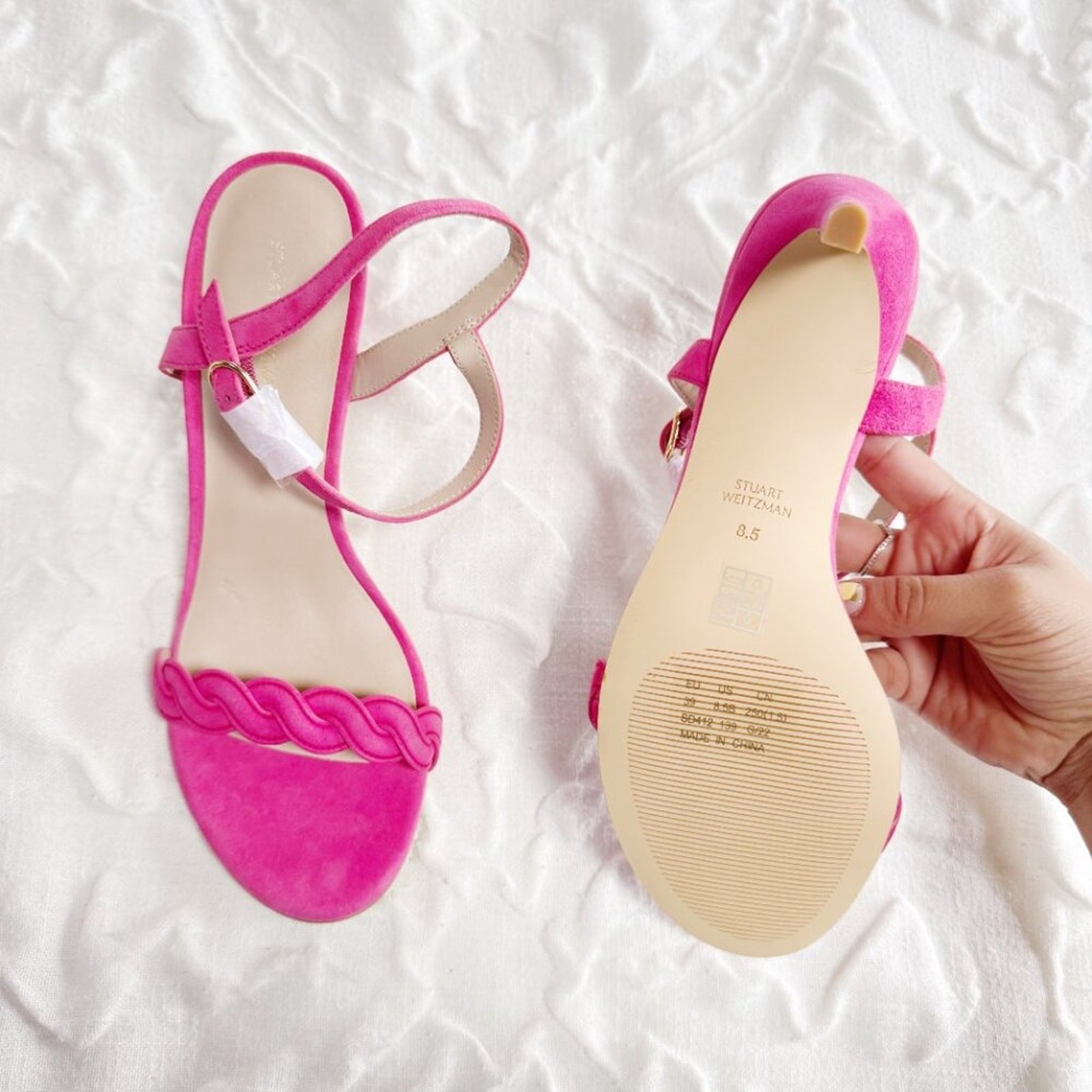 Stuart Weitzman Dancer Twistie 100 Suede Sandal In Pink Size 8.5