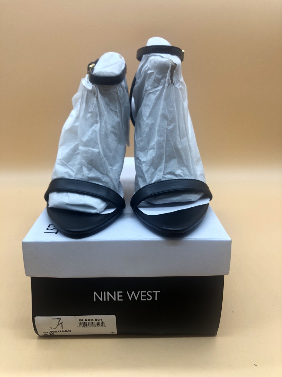Nine West Reina Heeled Sandals Size 8.5M Black Open Toe New in Box *