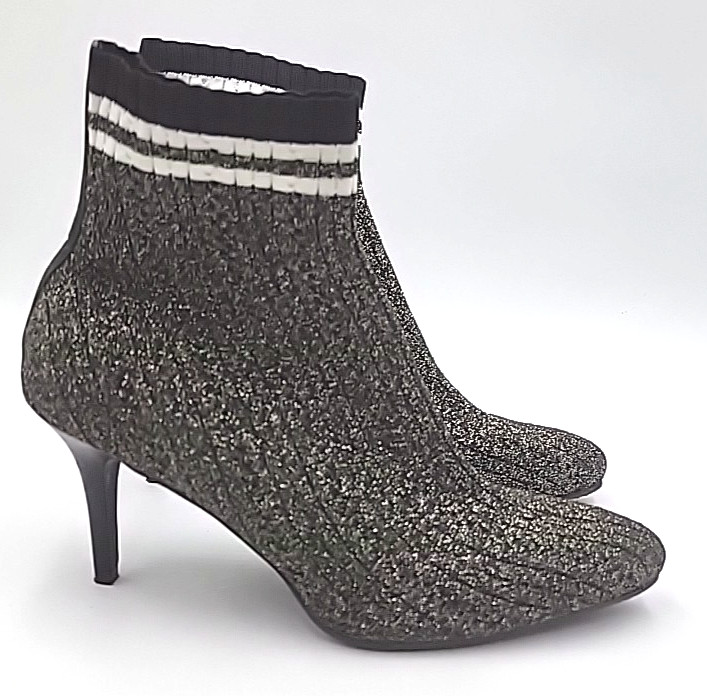 New Stuart Weitzman Waverly Sock Boots Ankle Black Gold Stretch Women’s 10M