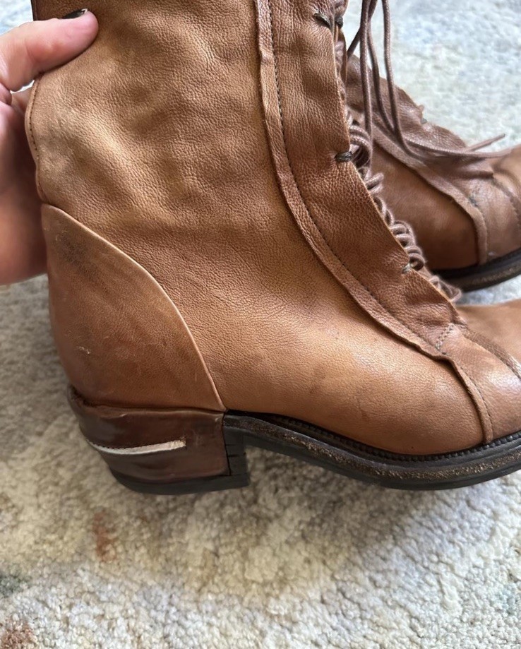 A.S. 98 Women’s Brown Leather Mid-Calf Combat Boots Lace-Up Zipper US 7