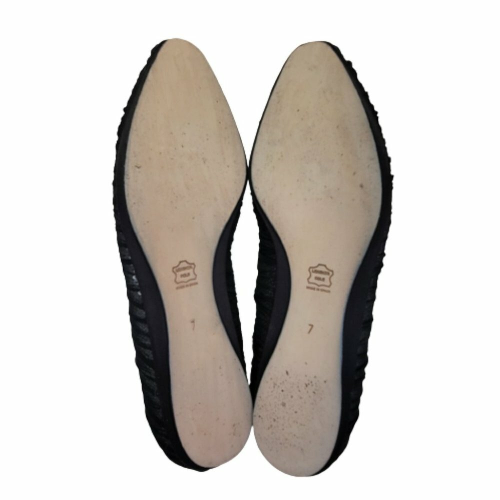 Badgley Mischka Sz 7 Black Organza Covered Silver Sequin Slip On Flats Shoes