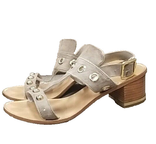 𝅺TRINA Turk Womens Atwater Block Heel Sandals Size 7 Beige Leather Slingback