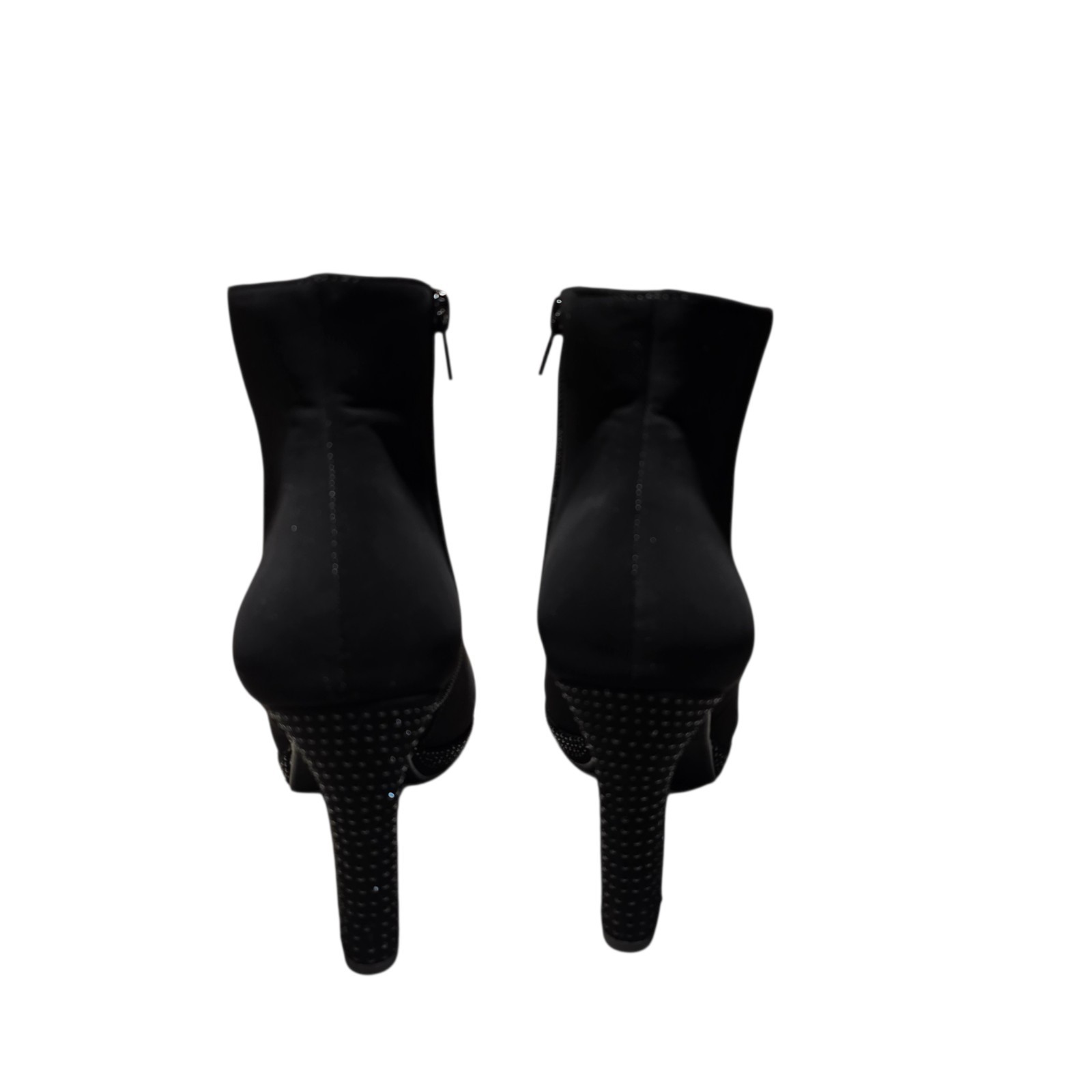 Andiamo Ankle Heel Boots 3″ Stacked Sparkle beaded Lattice Faux Suede sz 6.5 M