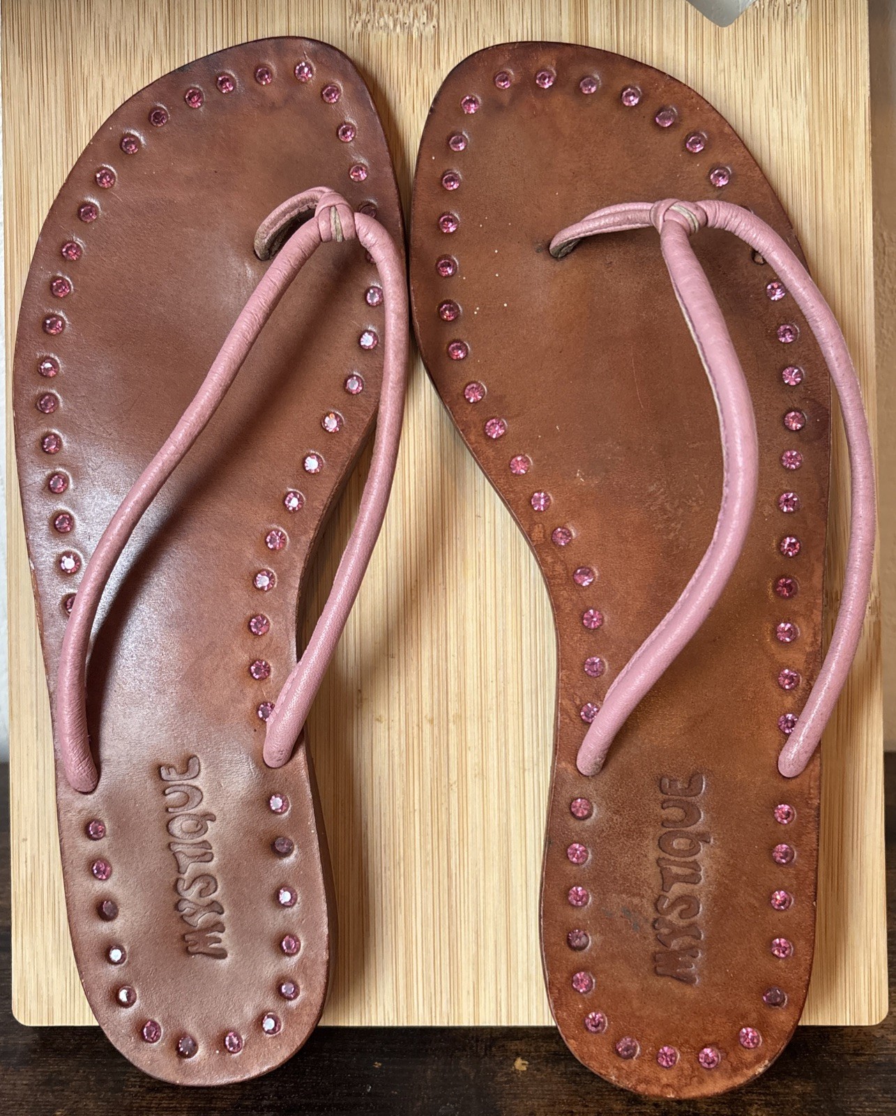 Mystique Rhinestone Pink Embellished Thong Sandals Flats Indonesia Women’s 8