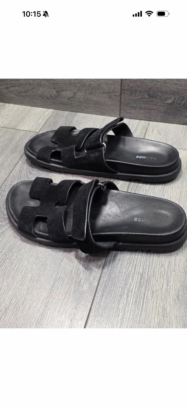 HERMES CHYPRE BLACK CALFSKIN LEATHER SANDALS SHOES FLAT SLIDES 41 Unisex B000733