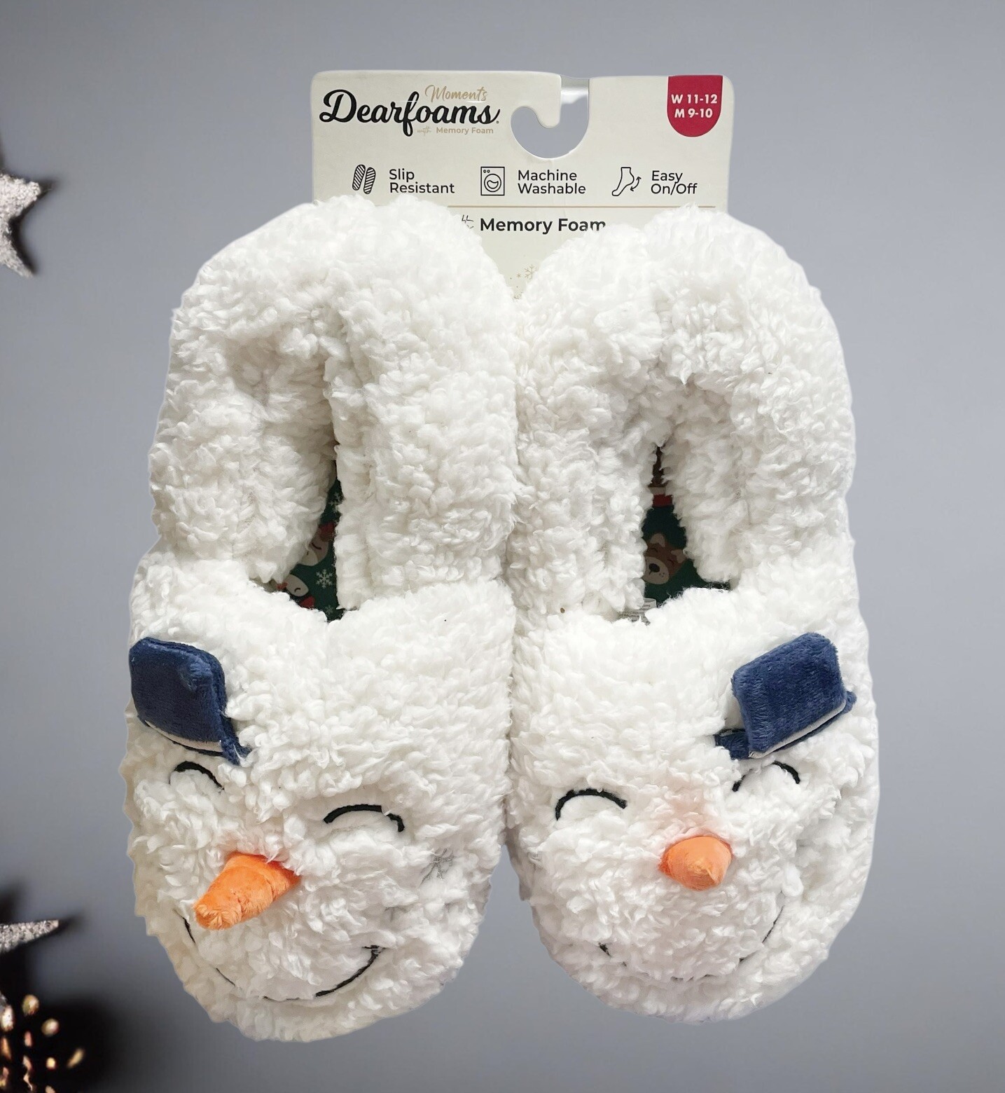 NWT Dearfoams Adult Unisex Snowman Closed-Back Slippers, W 11-12, M 9-10