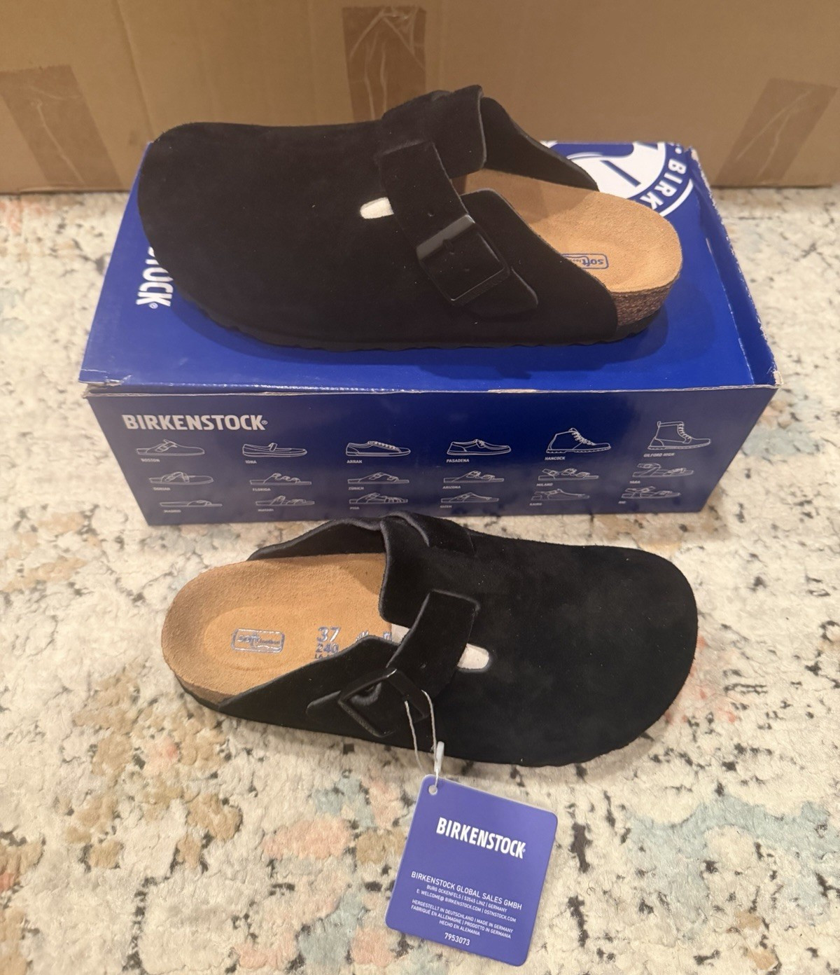 Birkenstock Boston Soft Footbed Black Suede Clogs EU 37 Women’s 6-6.5 NWB