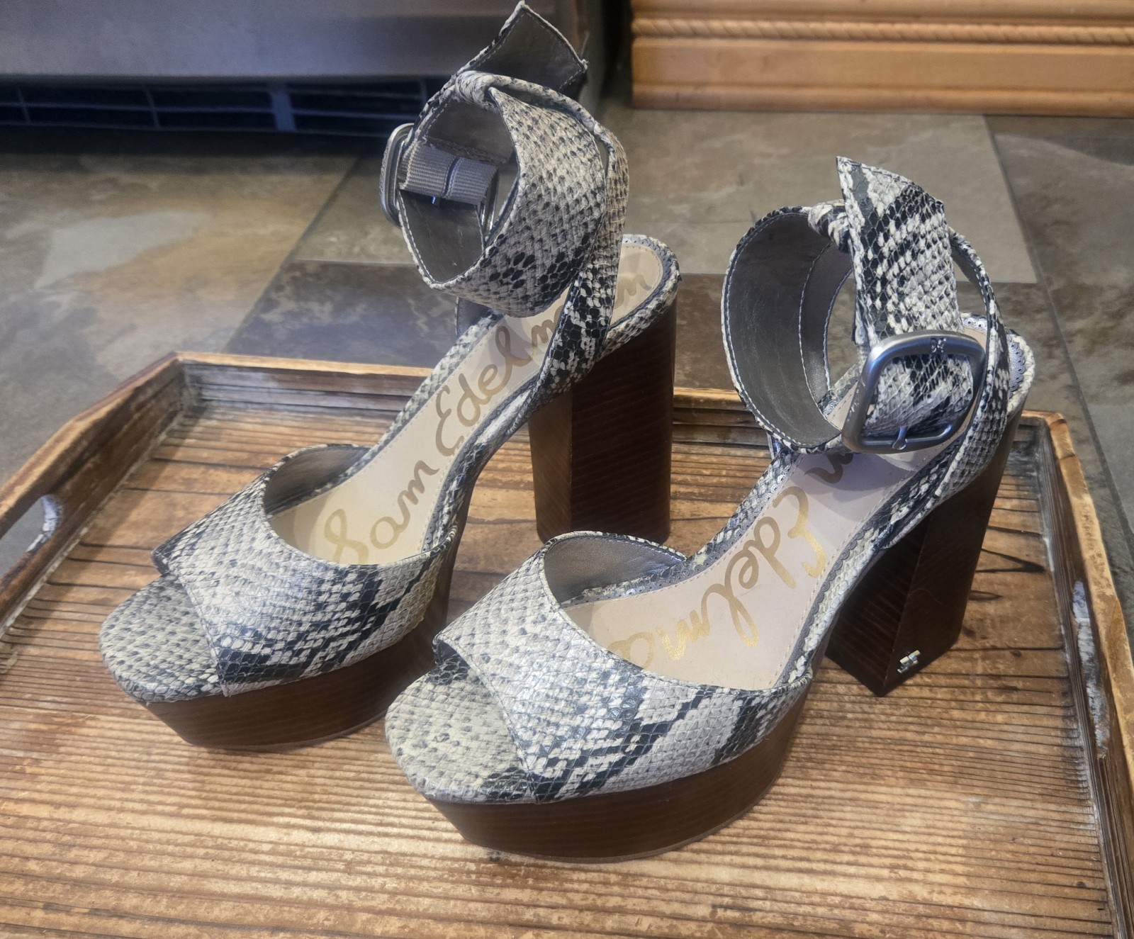 SAM EDELMAN PLATFORM SNAKE SKIN HEELS