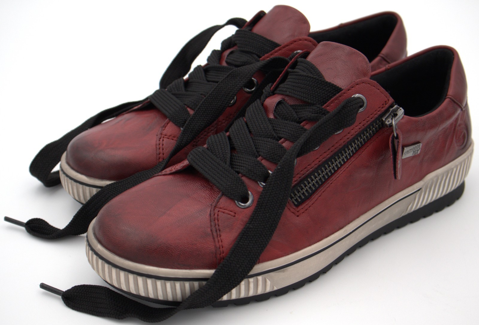 Remonte Maditta 00 Leather Sneakers Red EU 37 US 6–6.5 Women Lace-Up Side Zip