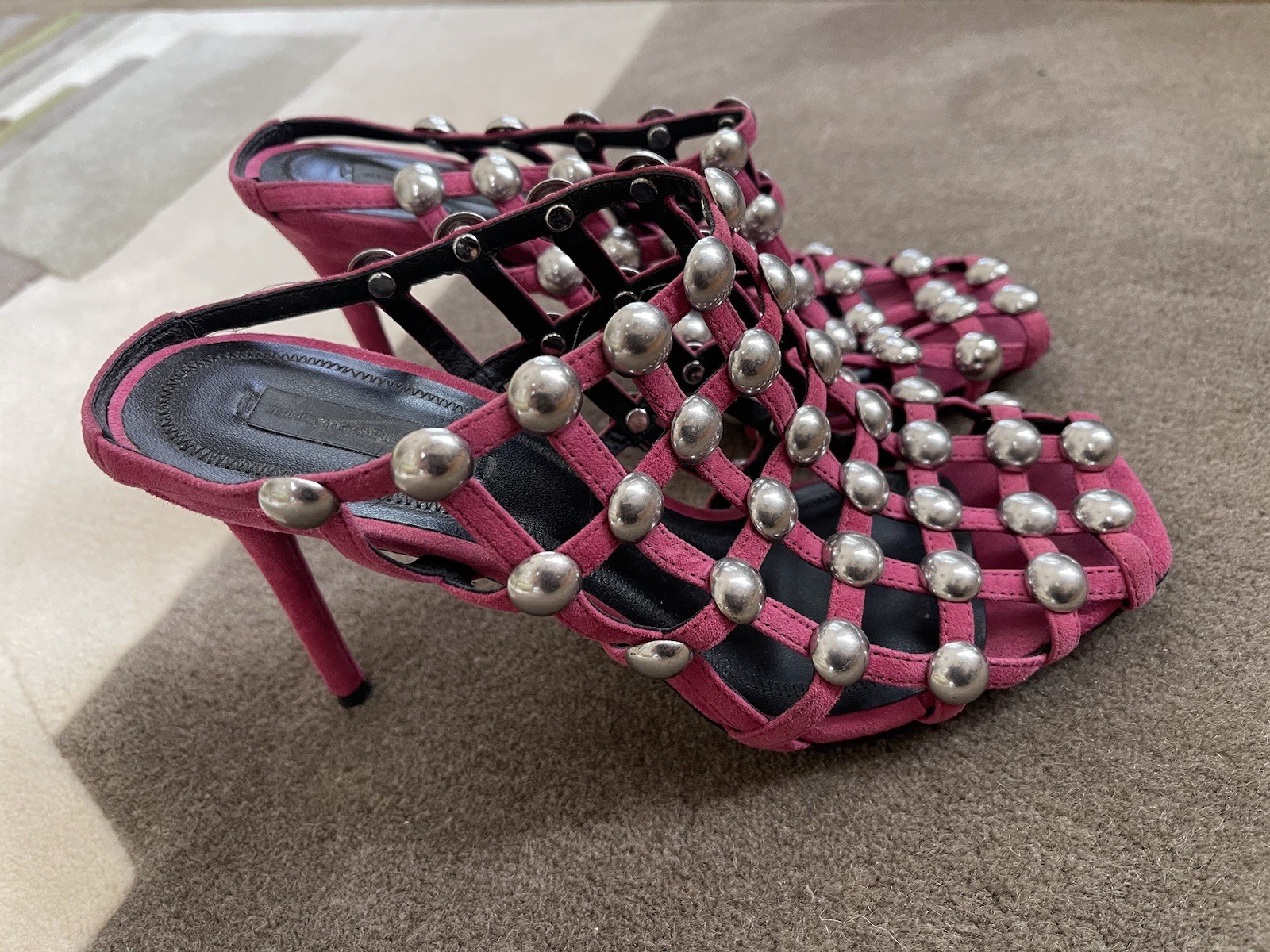 Alexander Wang Sudie Studded Suade Cage Mule Shoes Size 37