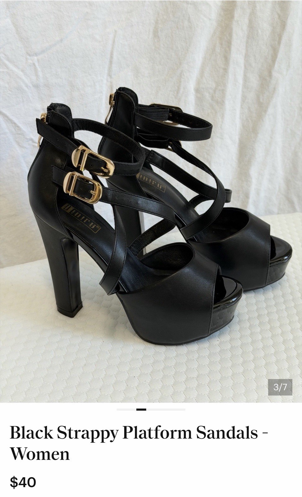 Dollhouse Women’s Black Patent Leather Strappy Ankle Strap Platform Heels 5.5