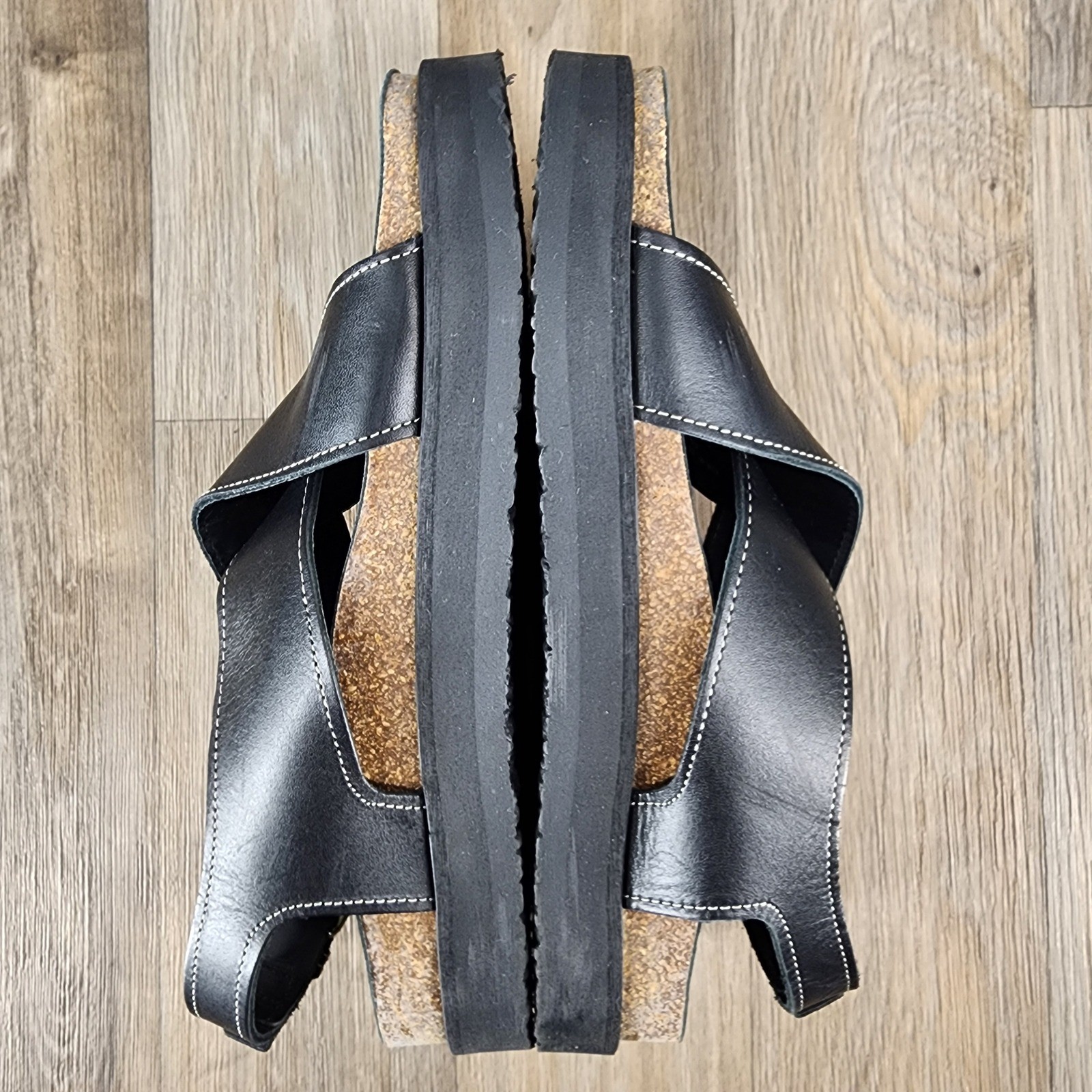 & Other Stories Black Leather Cork Platform Buckle Sandals Women’s US 9 EU 40