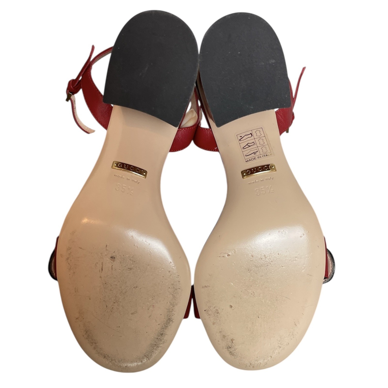 GUCCI Marmont Block Heel GG Logo Sandals Sz 35.5 Red Gold Lifford Galassia 75mm