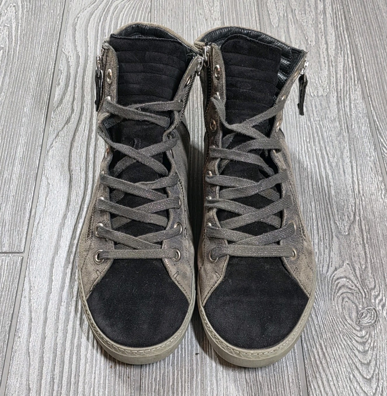 Paul Green brown Black metallic leather & suede hightop sneaker sz 8.5 zip Side