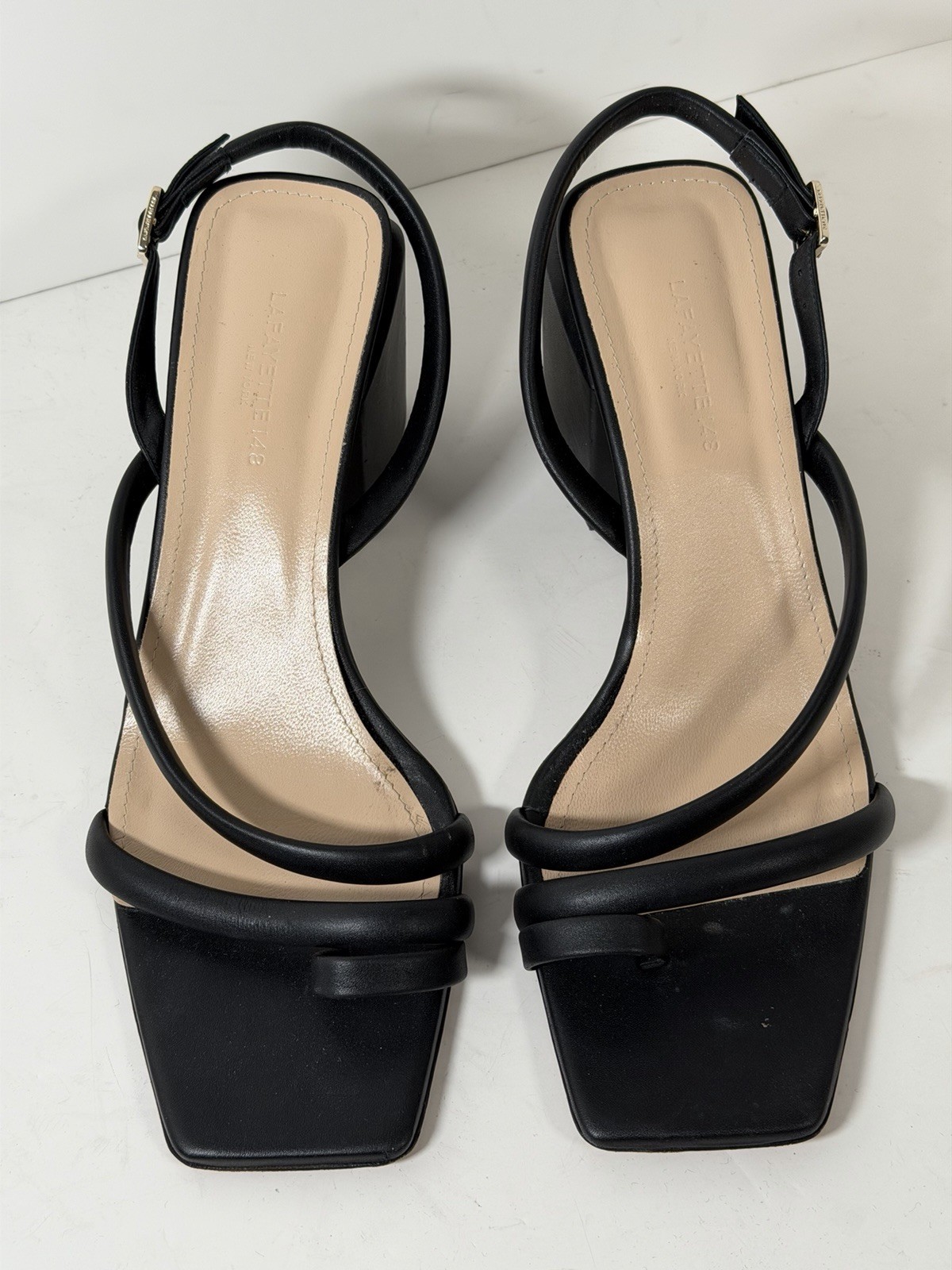 Lafayette 148 Women’s Calfskin Leather Heeled City Slingback Sandals, Black, 41