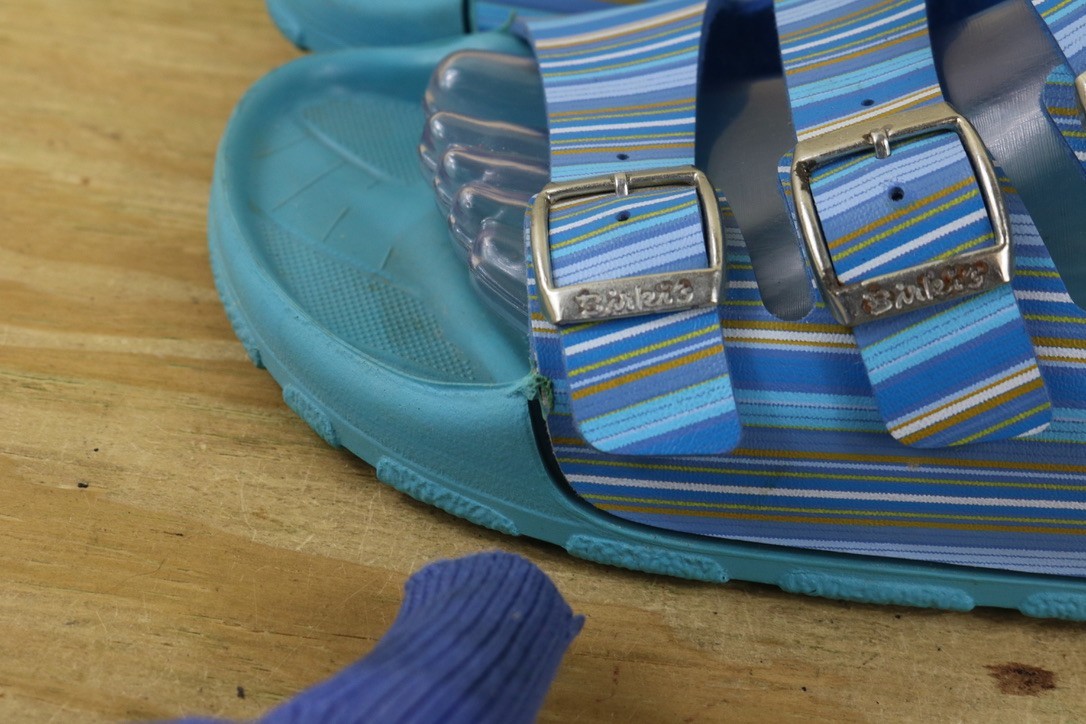Birkenstock Birki Sandals Womens 10 Blue Striped Sansibar 3 Buckle Shoes