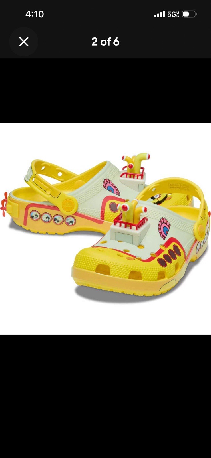 Crocs The Beatles Yellow Submarine Unisex adult Clog Adjustable w8/m6
