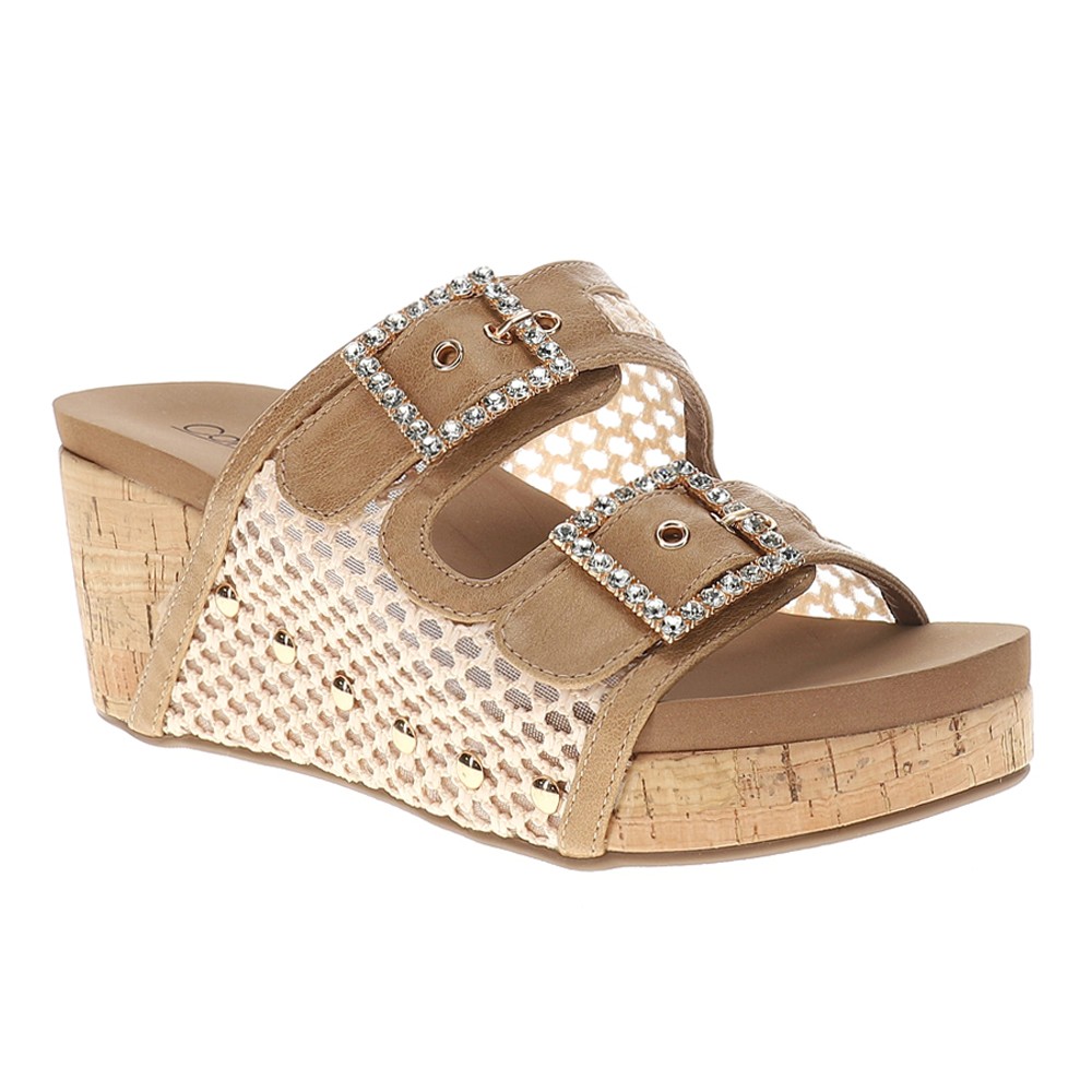 Corkys Main Squeeze Studded Wedge Womens Beige, Brown Casual Sandals 41-0265-NA
