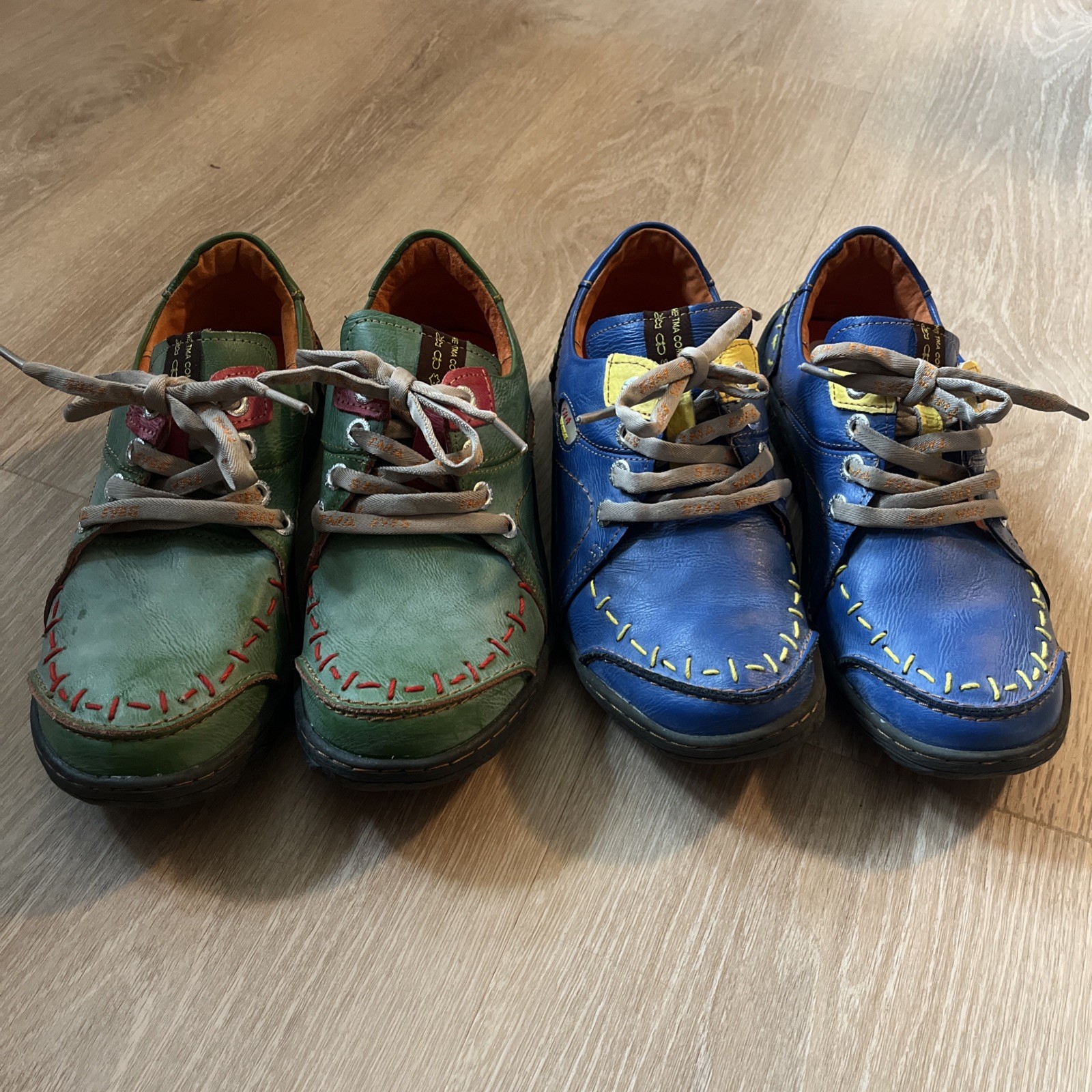Lot Original TMA Time Eyes W Size 9.5 Or 42 Blue Leather Hand Stitched Sneakers