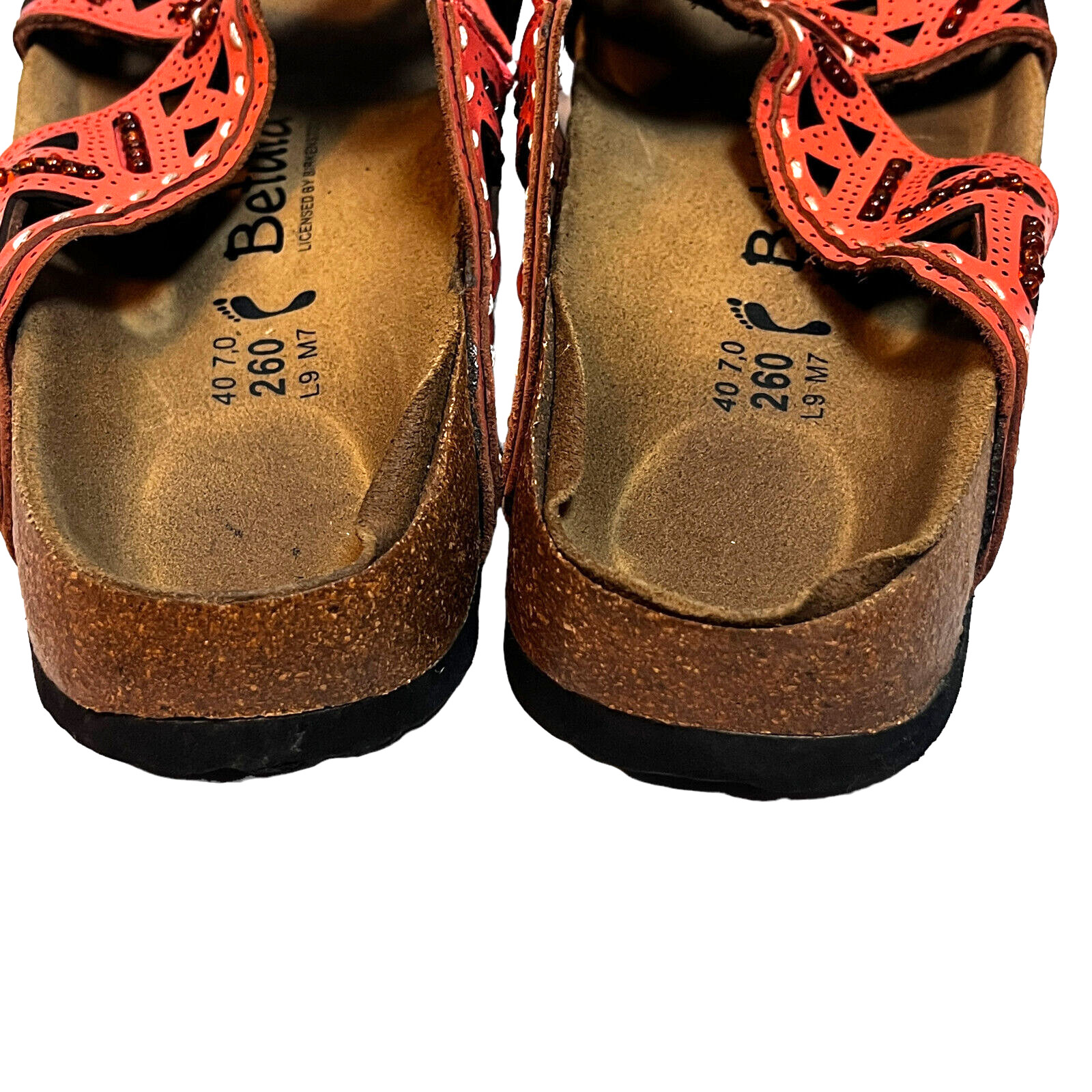 Birkenstock Bertula Womens Sandals 9N Orange Leather Slip On Comfort Jeweled
