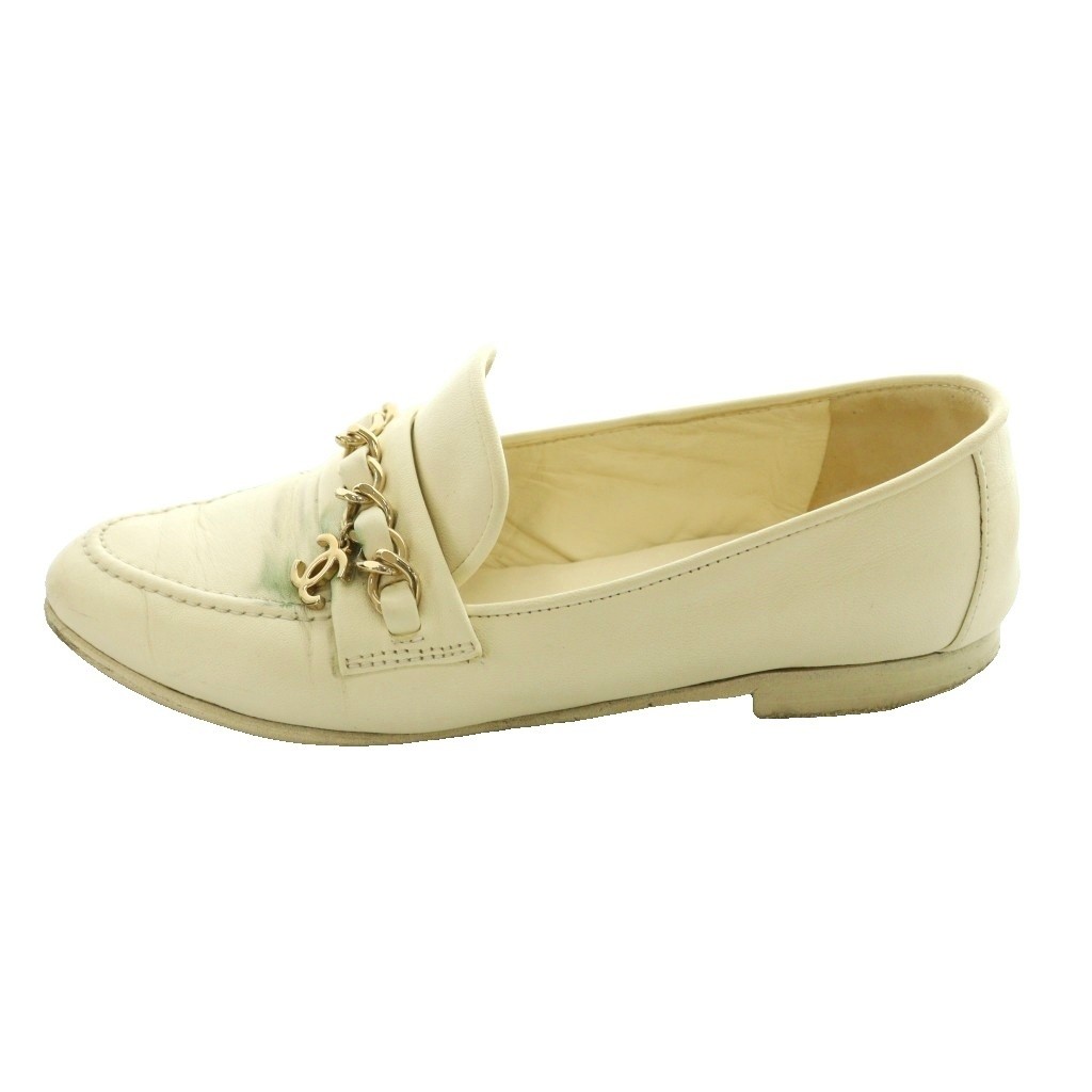 CHANEL Loafer Chain Coco Mark Leather Ivory Women’s Size EU35.5/US5