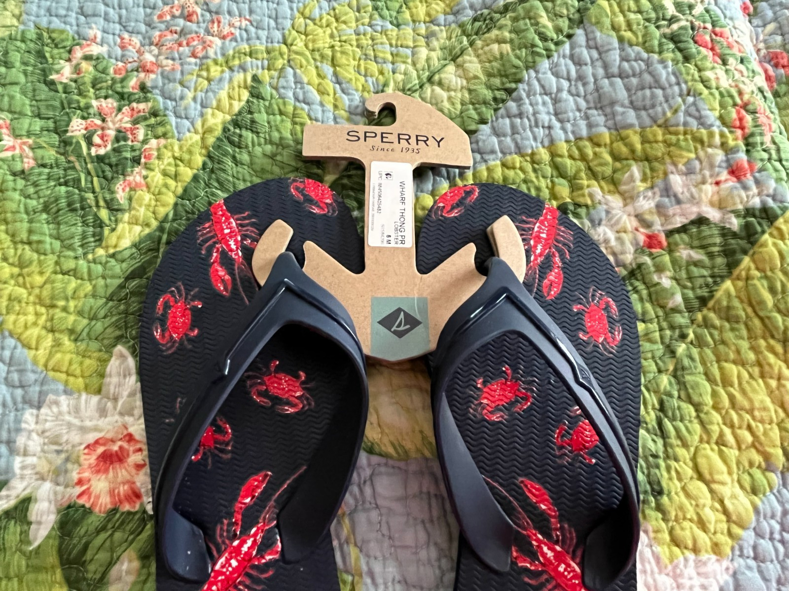SPERRY RUBBER THONGS, WHARF THONG WITH LOBSTERS, BRAND NEW