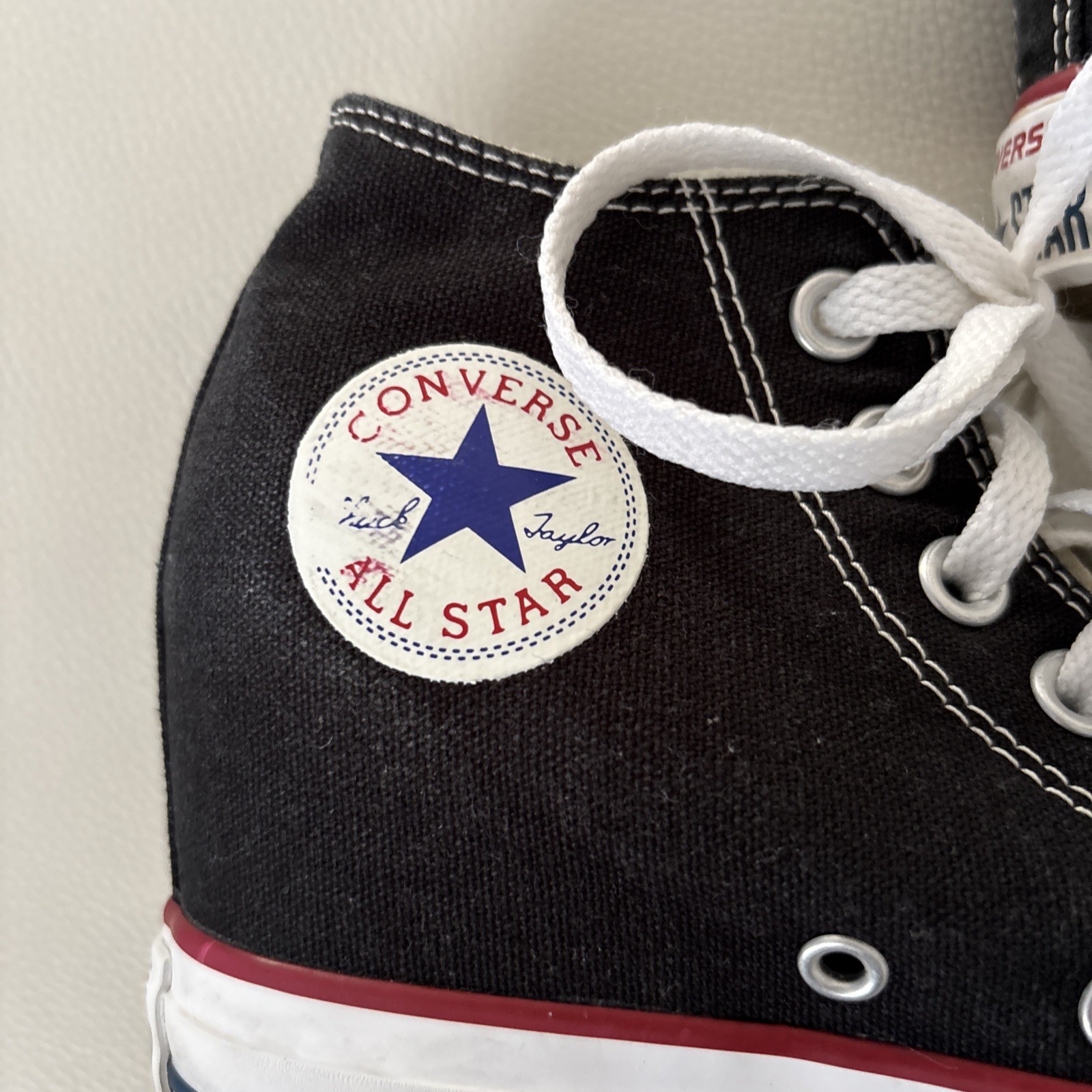 Converse All Star Platform High Top Black/White with Red/Blue Stripes Size 6