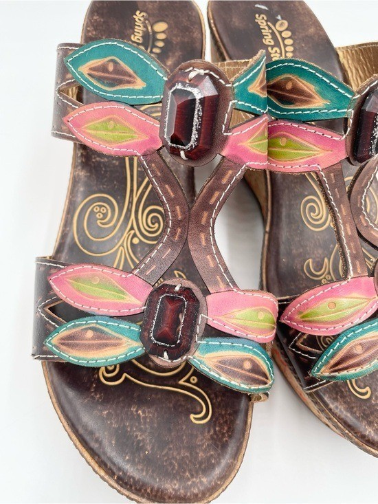 Spring Step Bonita Sandals Women’s Size 40 US 9 Bohemian Artsy Colorful Leaf