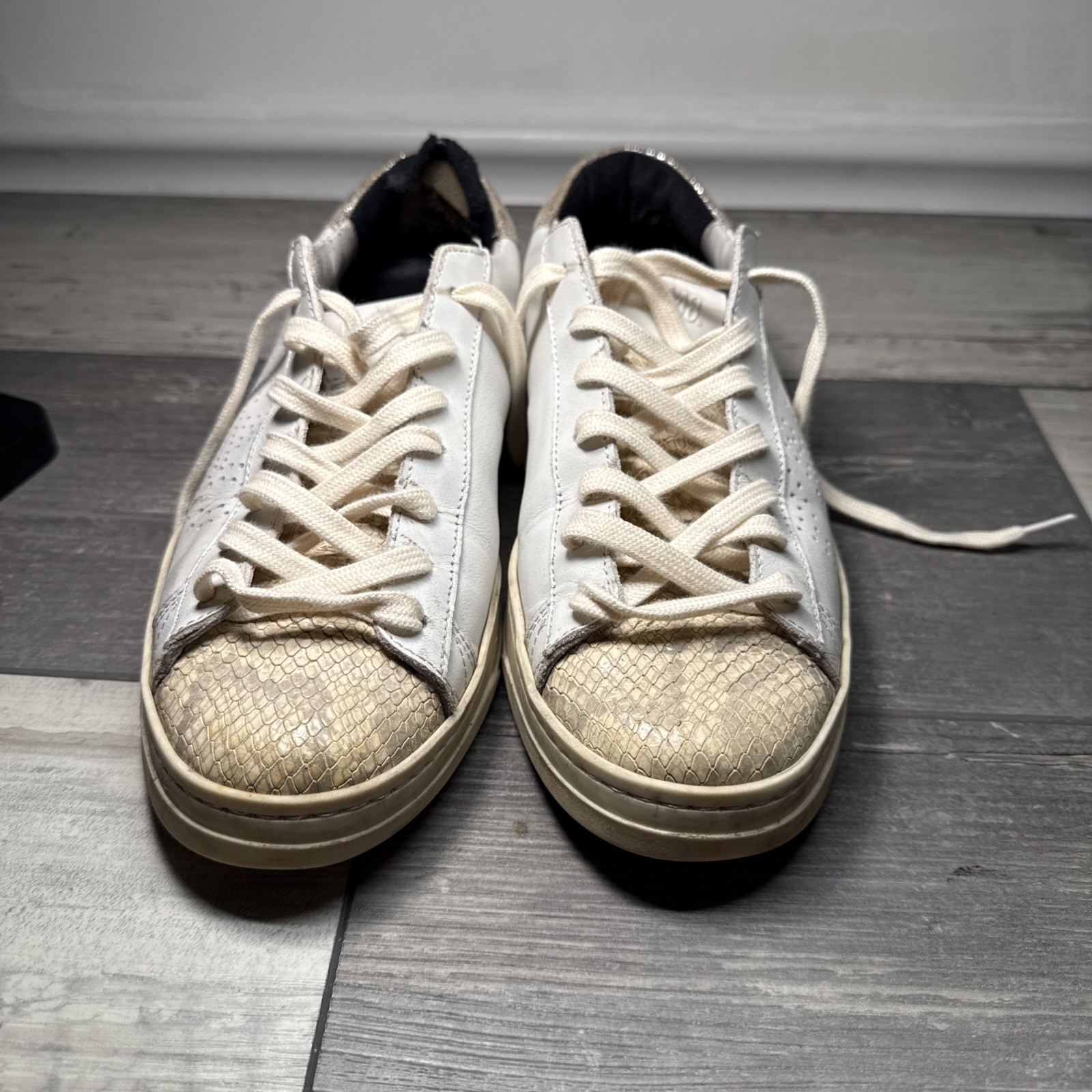 P448 Sneaker 6.5 White with Silver Glitter. Preowned See Photos Provided