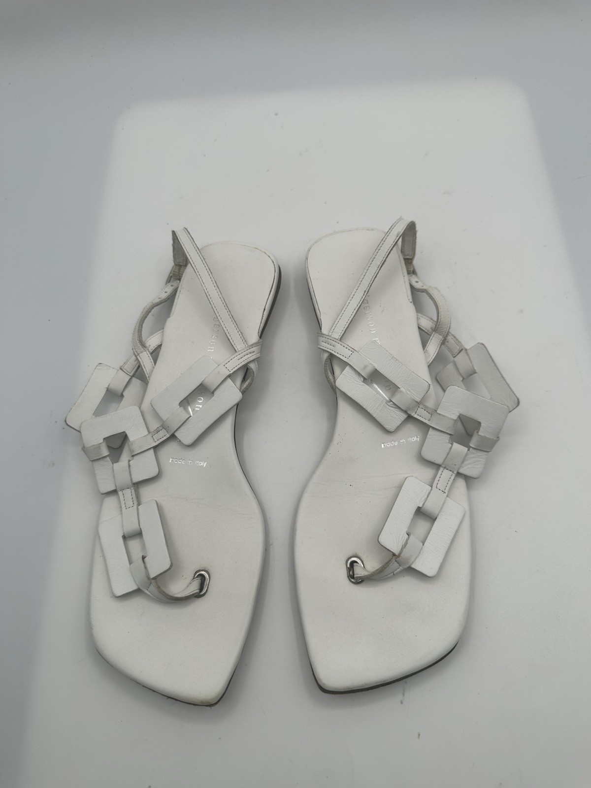 Sigerson Morrison White Leather Link Slingback Flat Sandals Thongs Women Sz 6B