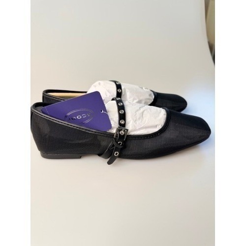 NEW Scoop Black Mesh Mary Jane Flats Square Toe Buckle Comfort Shoes NIB