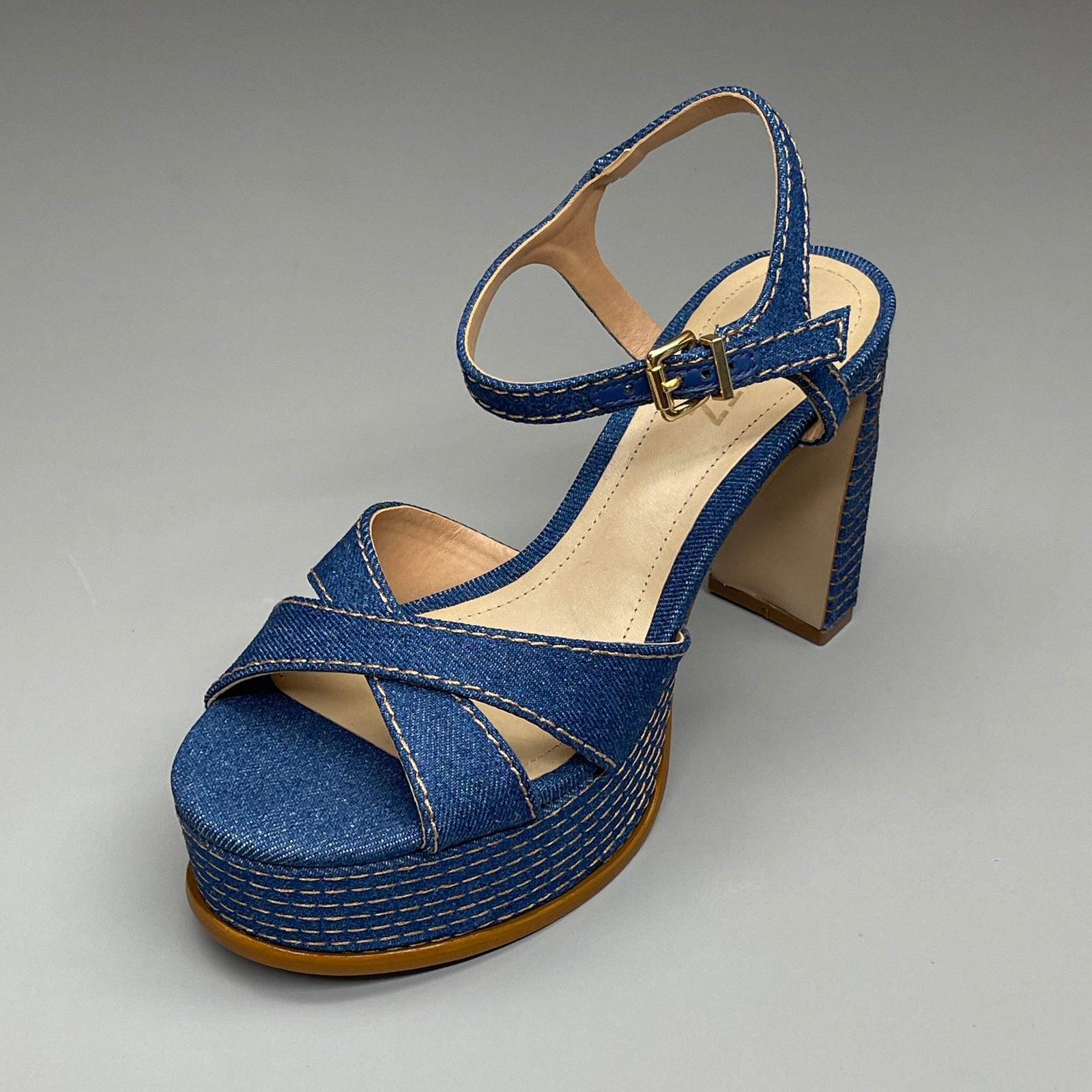 SCHUTZ Keefa Casual Denim Women’s 4″ Heeled Sandal Platform Blue Sz 8.5B (New)