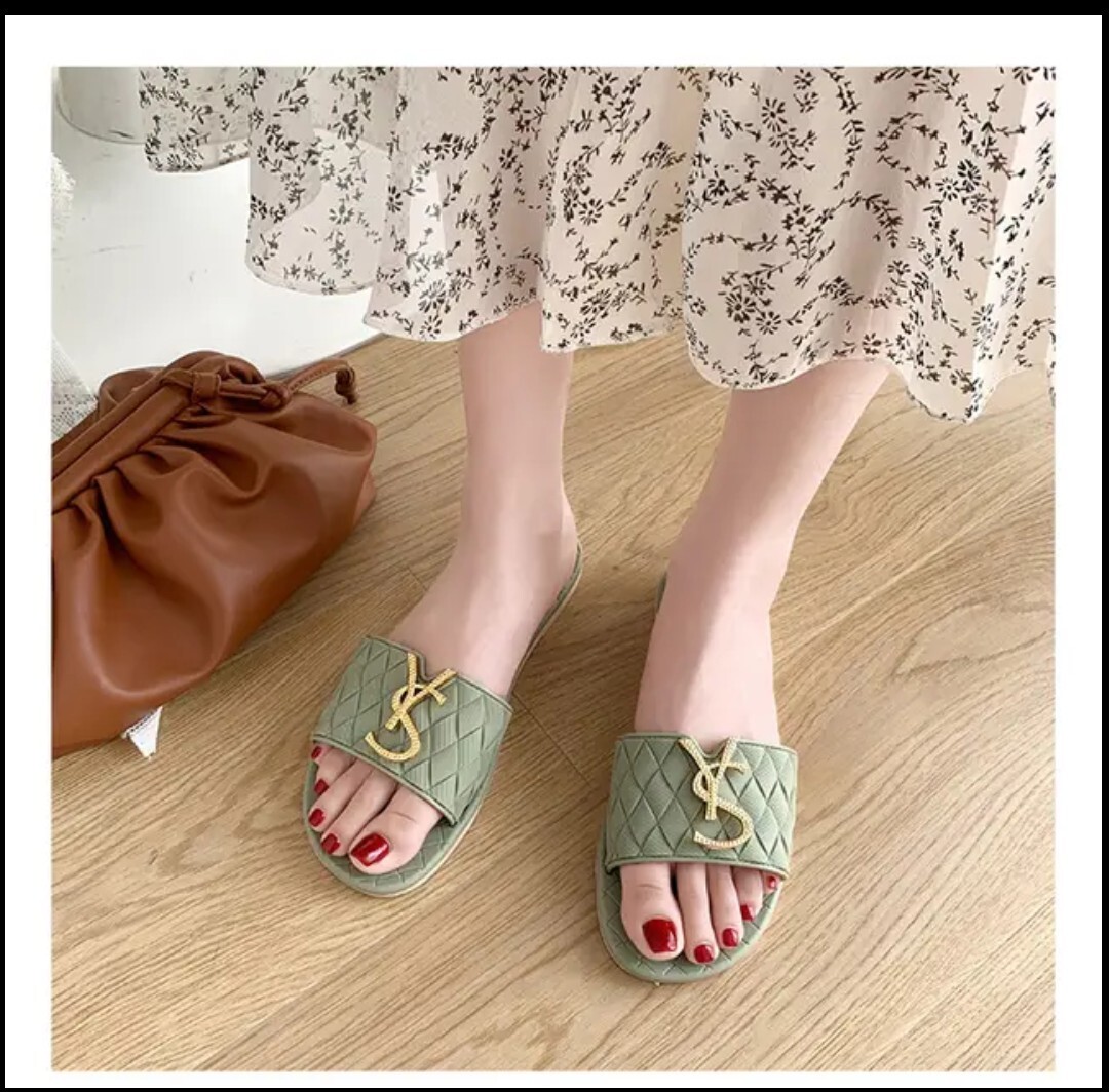 Slippers Woman Sandals On Gold Metal Decoration