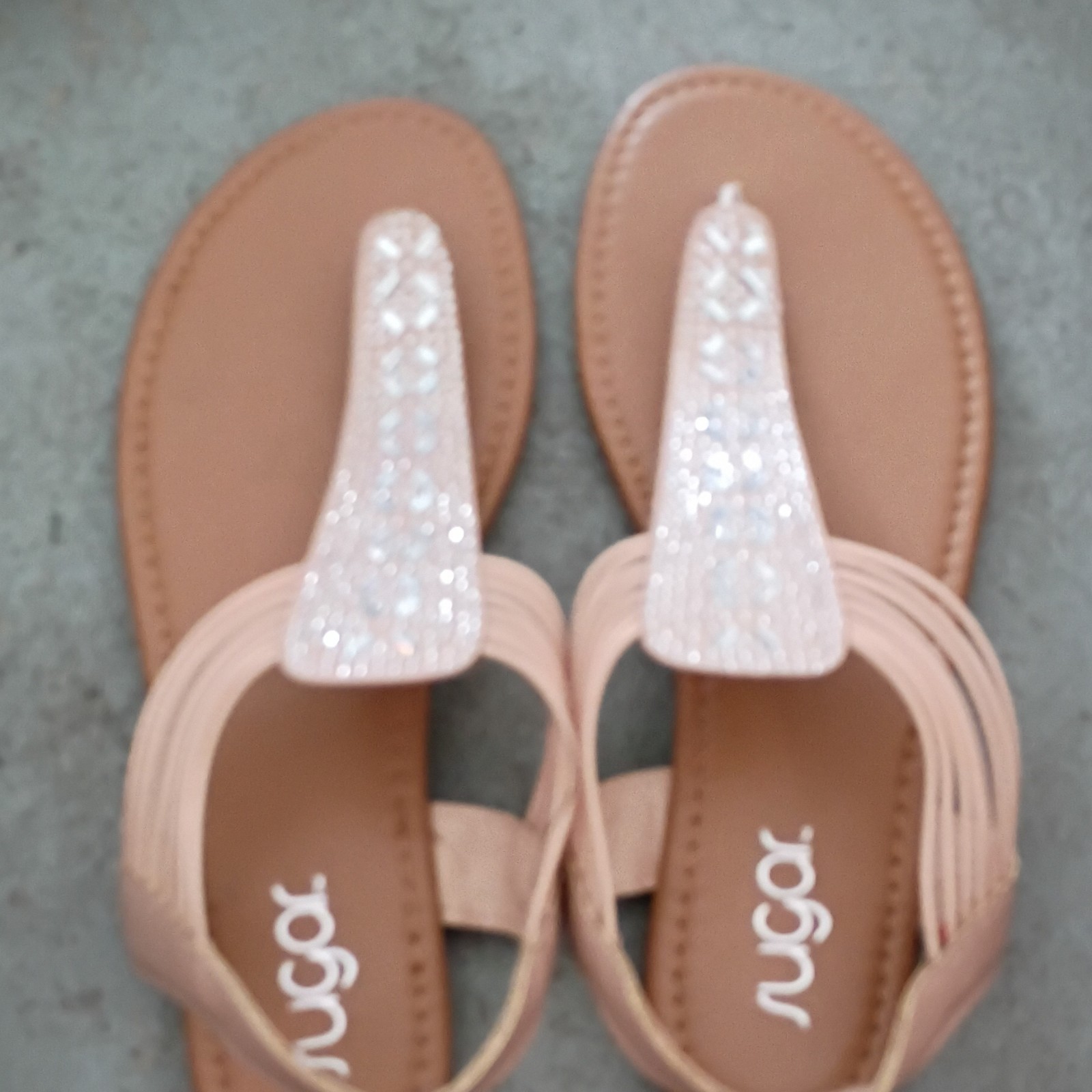 Sugar Women’s Pink Rhinestone Thong Slip-On Sandals Strappy Casual Size 9