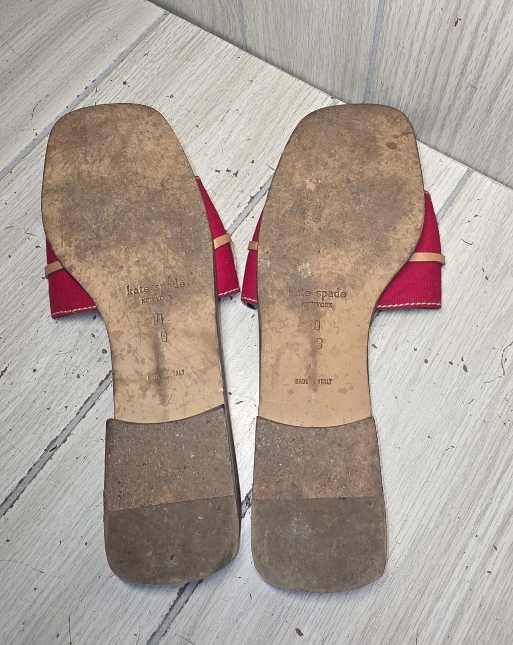 Kate Spade Red Canvas & Leather Flat Slides Sandals Women’s 10B Summer Boho
