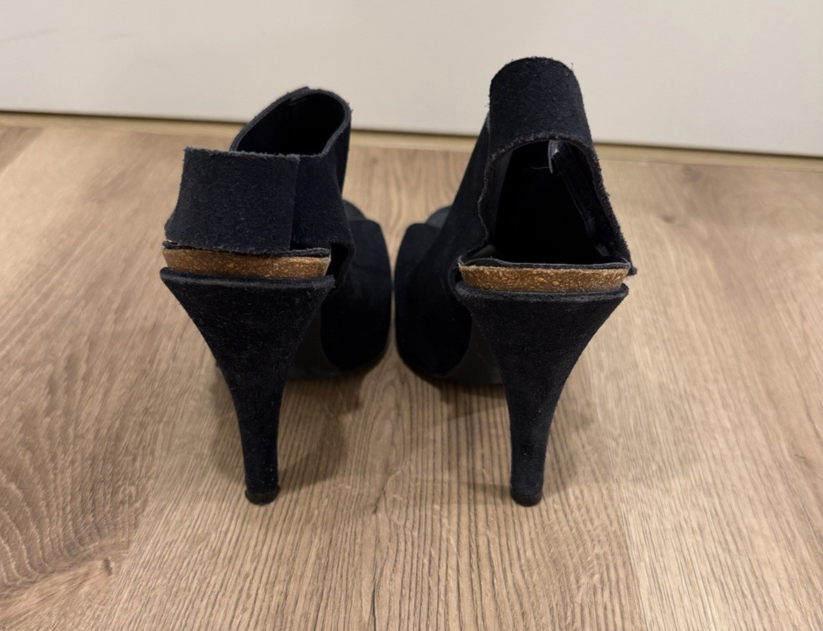 Pedro Garcia Paola Suede Peeptoe Slingback Platform Heels Blue Sz 37 Spain