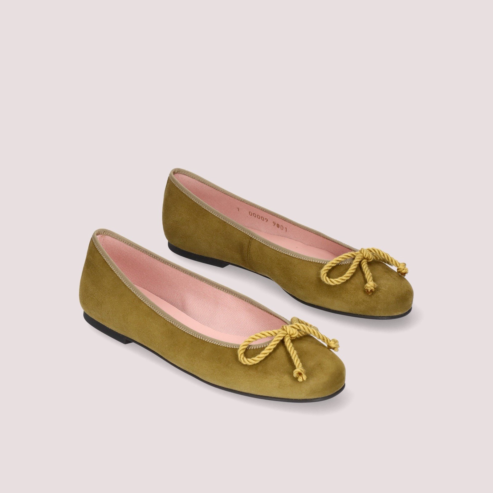 NWOB Pretty Ballerinas Rosario Suede Bow-Detail Flats Olive Green Sz 39 US 7.5