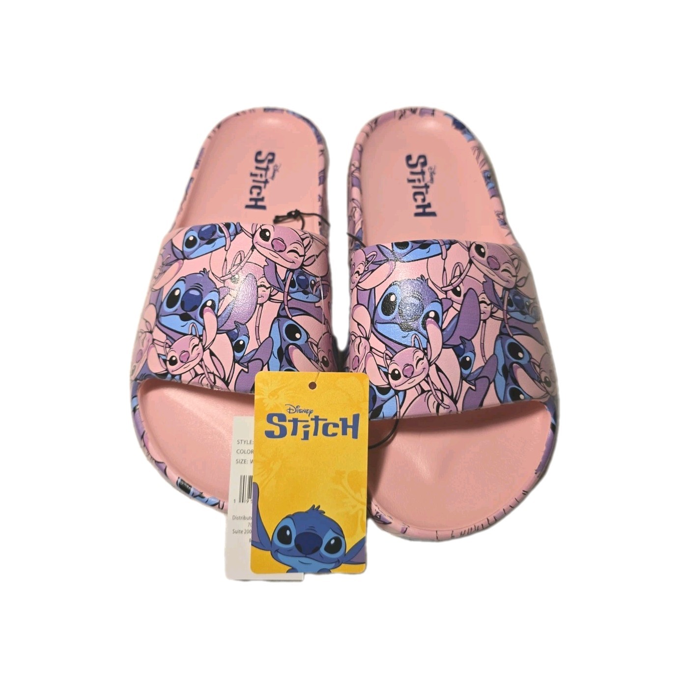 Women’s Disney Stitch & Angel Slides – Blue/Pink Sandals Slippers New With Tags